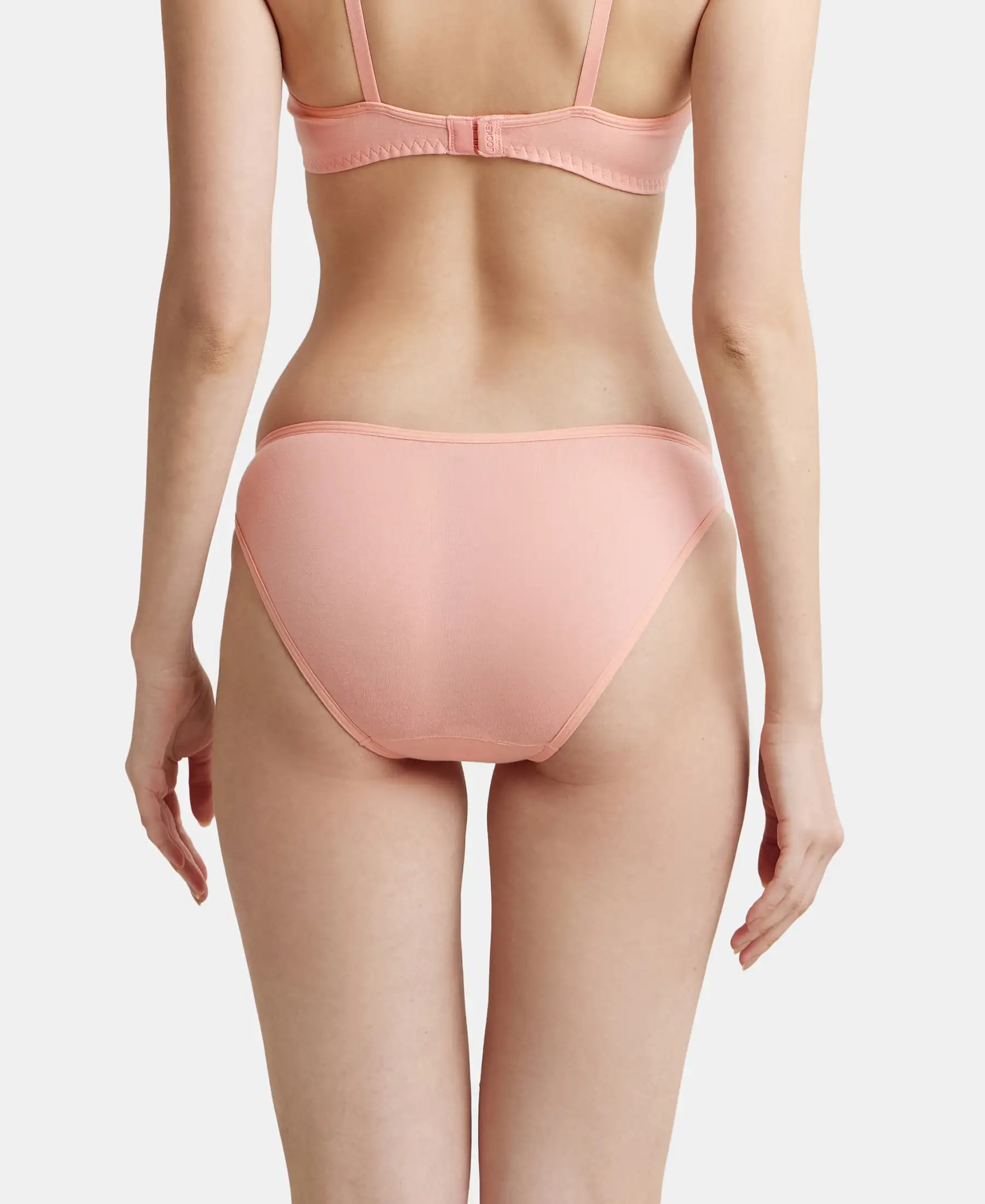 Super Combed Cotton Elastane Stretch Low Waist Bikini With Concealed Waistband and StayFresh Treatment - Candlelight Peach - Image 3
