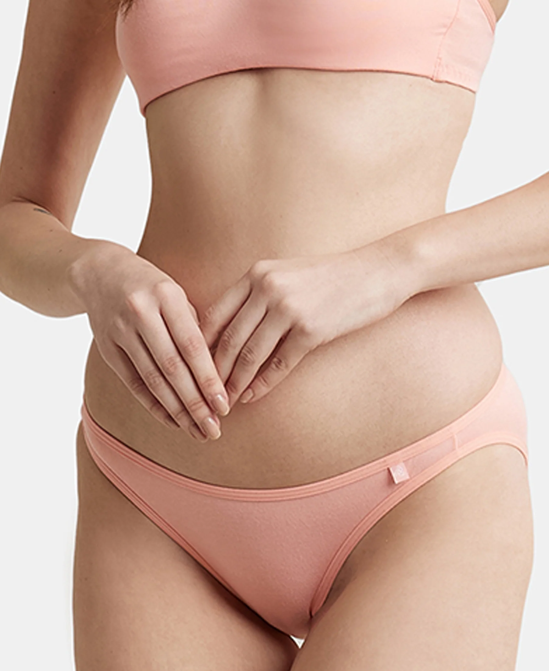 Super Combed Cotton Elastane Stretch Low Waist Bikini With Concealed Waistband and StayFresh Treatment - Candlelight Peach - Image 5