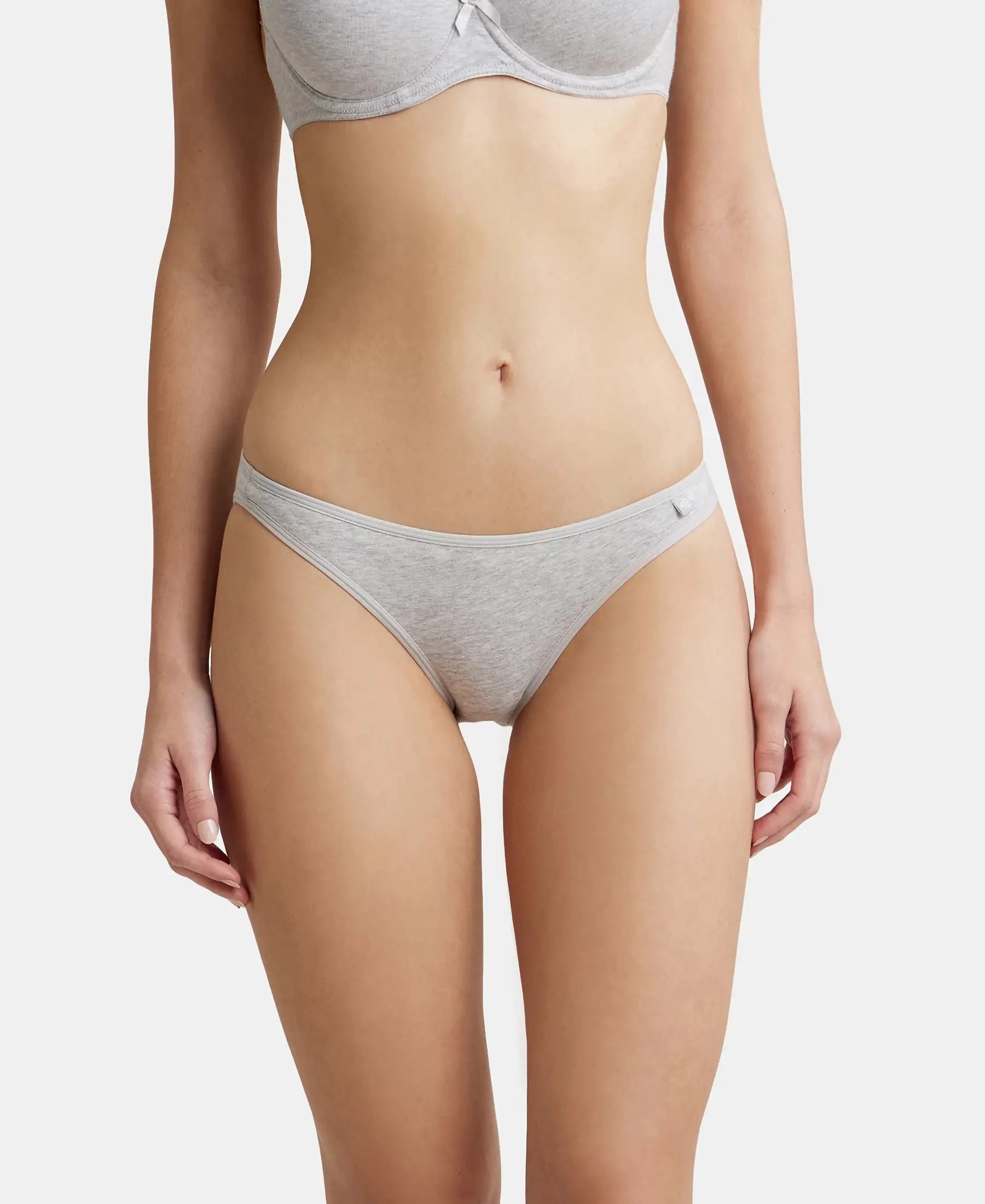Super Combed Cotton Elastane Stretch Low Waist Bikini With Concealed Waistband and StayFresh Treatment - Steel Grey Melange