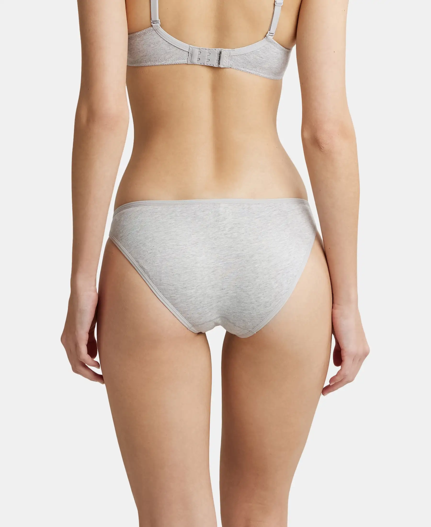 Super Combed Cotton Elastane Stretch Low Waist Bikini With Concealed Waistband and StayFresh Treatment - Steel Grey Melange - Image 3
