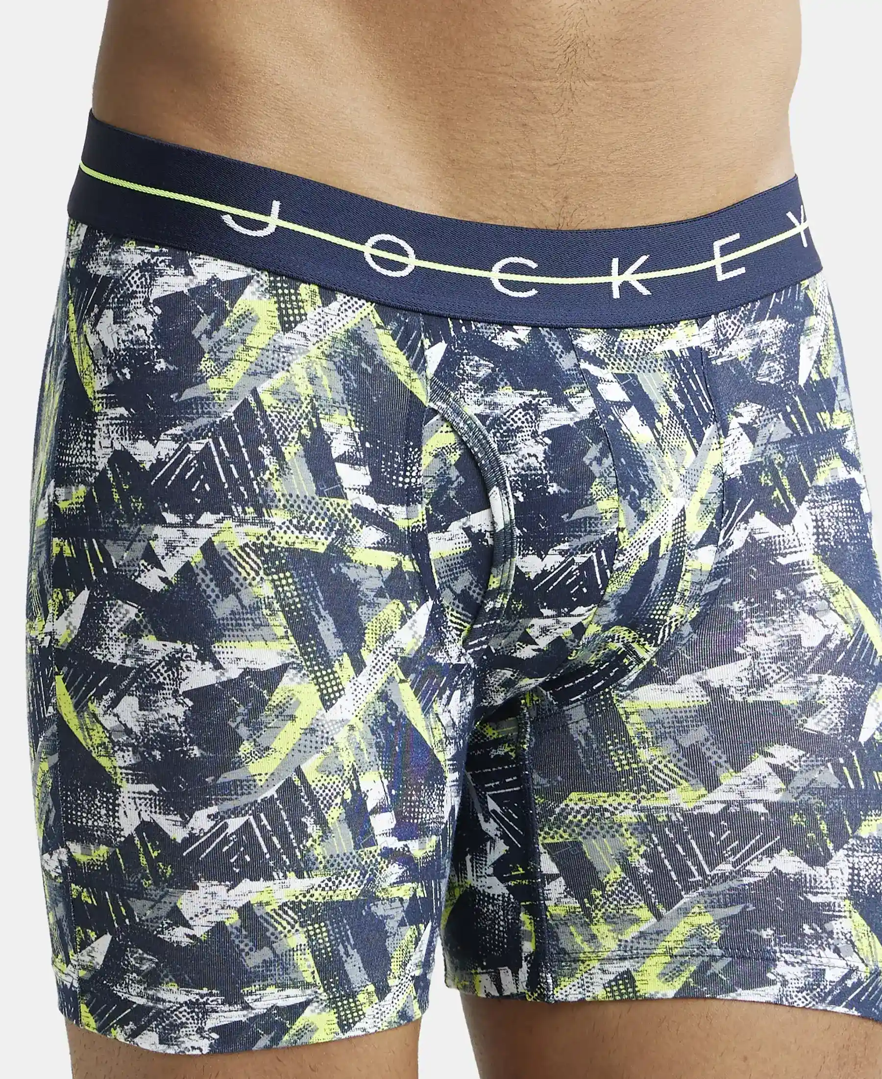 Super Combed Cotton Elastane Printed Boxer Brief with Ultrasoft Waistband - Navy & Neon - Image 6