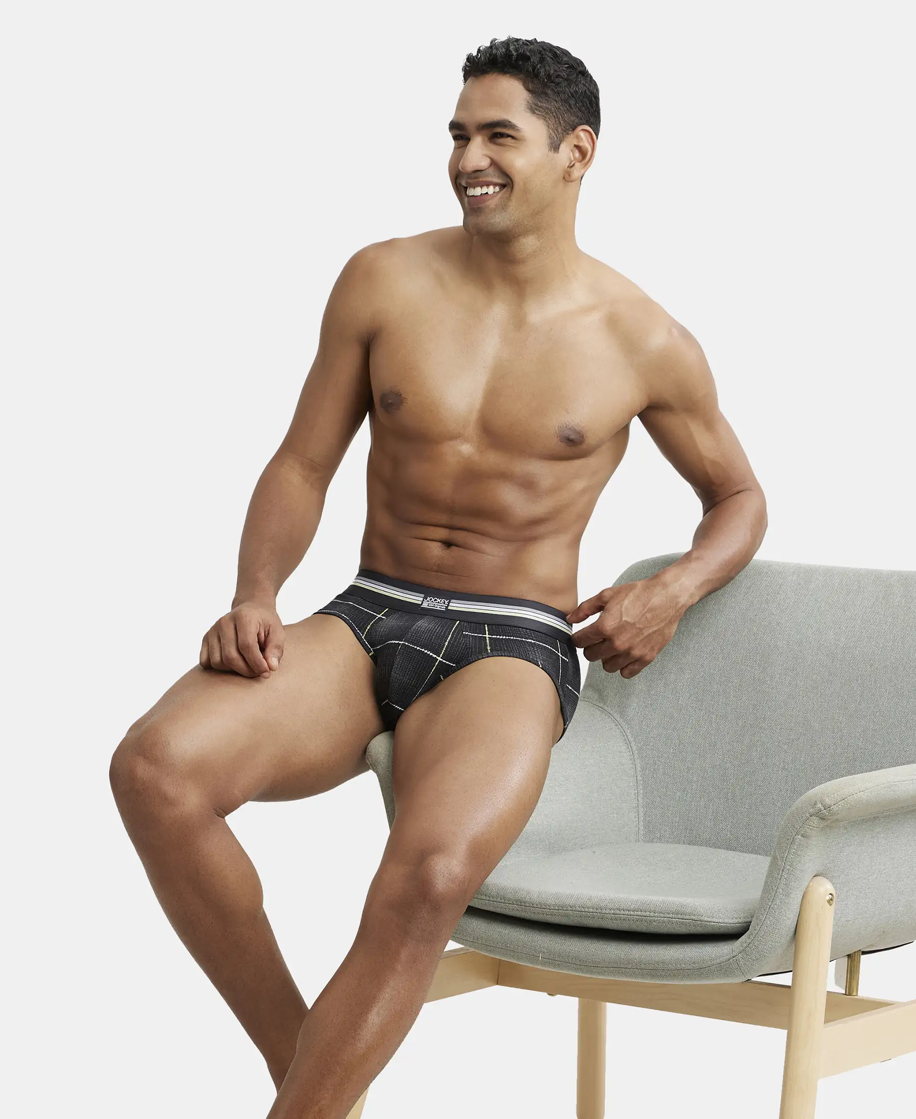 Super Combed Cotton Elastane Stretch Printed Brief with Ultrasoft Waistband - Black print (Pack of 2) - Image 8