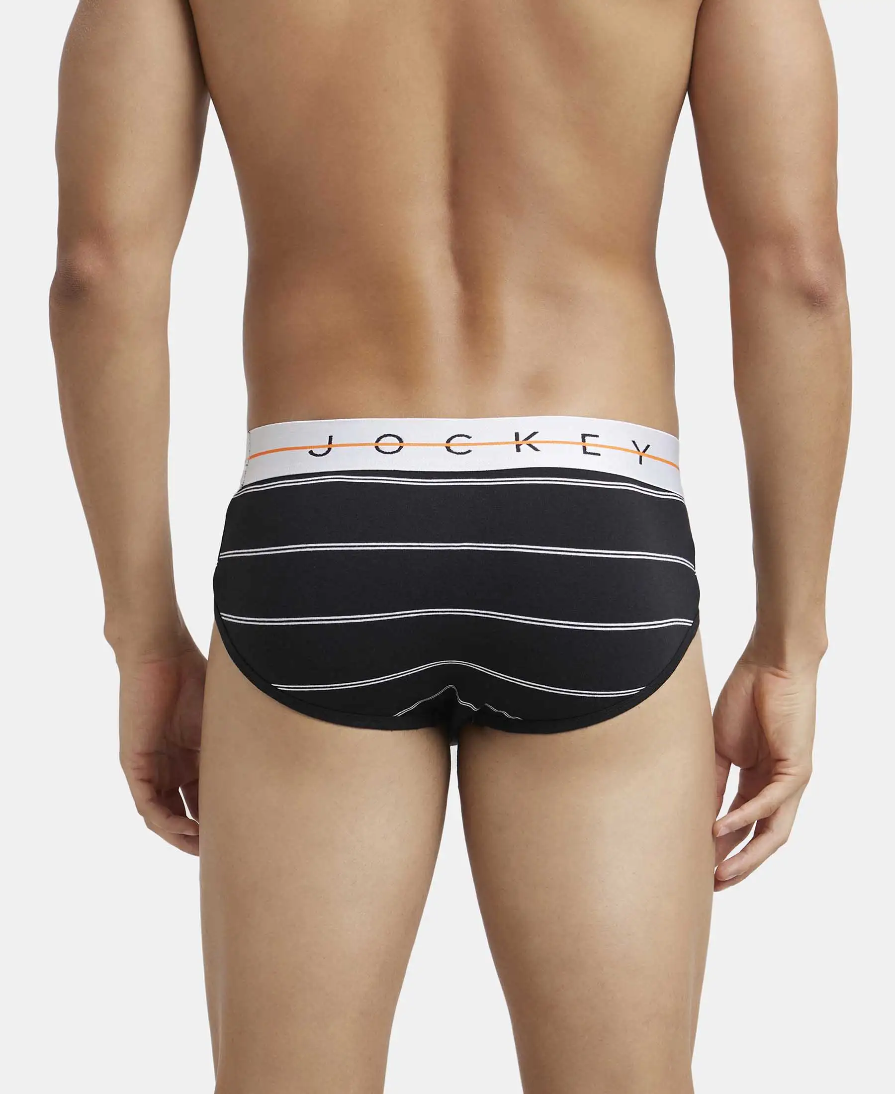 Super Combed Cotton Elastane Printed Brief with Ultrasoft Waistband - Black Striped - Image 3