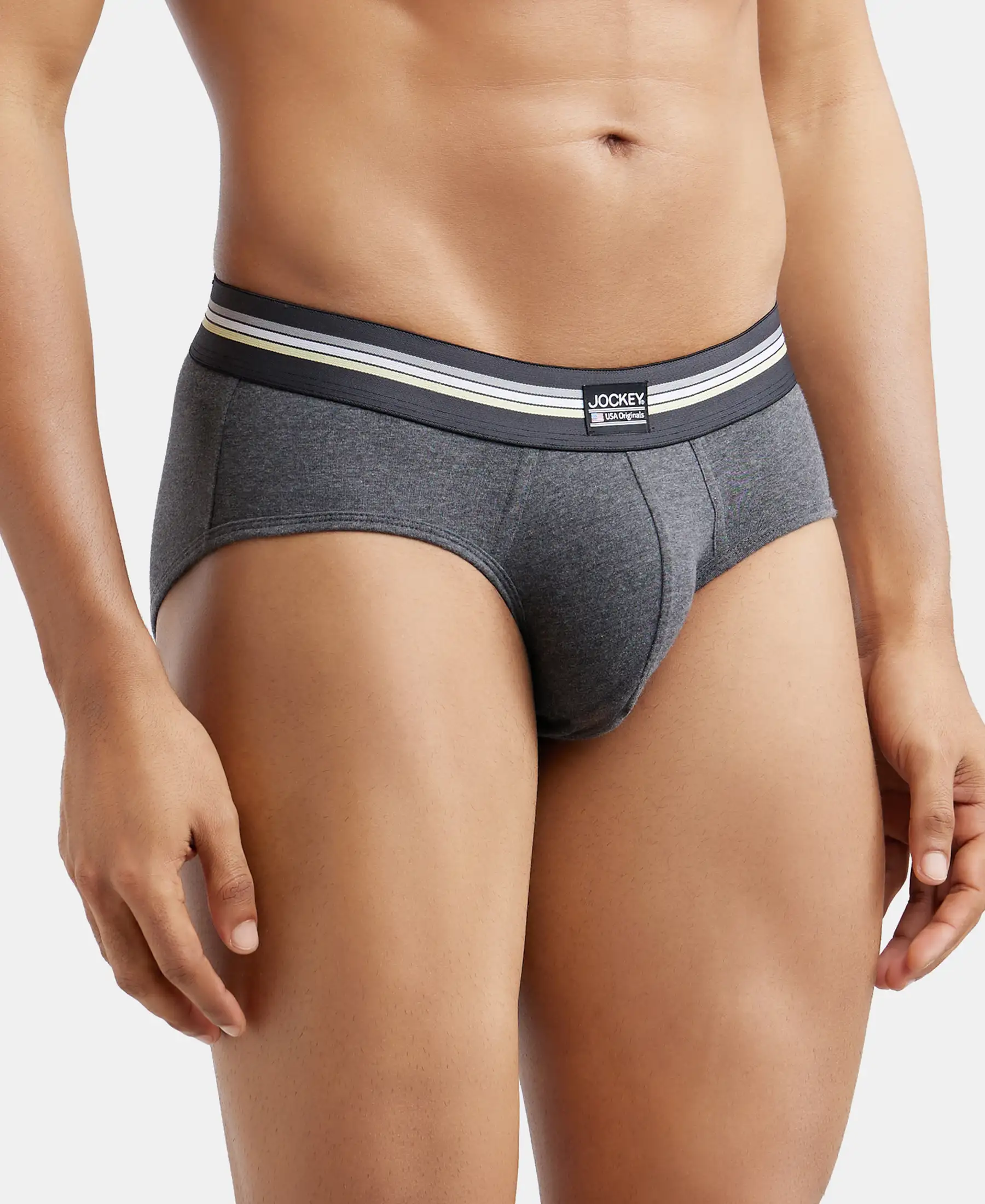 Super Combed Cotton Elastane Stretch Printed Brief with Ultrasoft Waistband - Charcoal Melange Print (Pack of 2) - Image 2