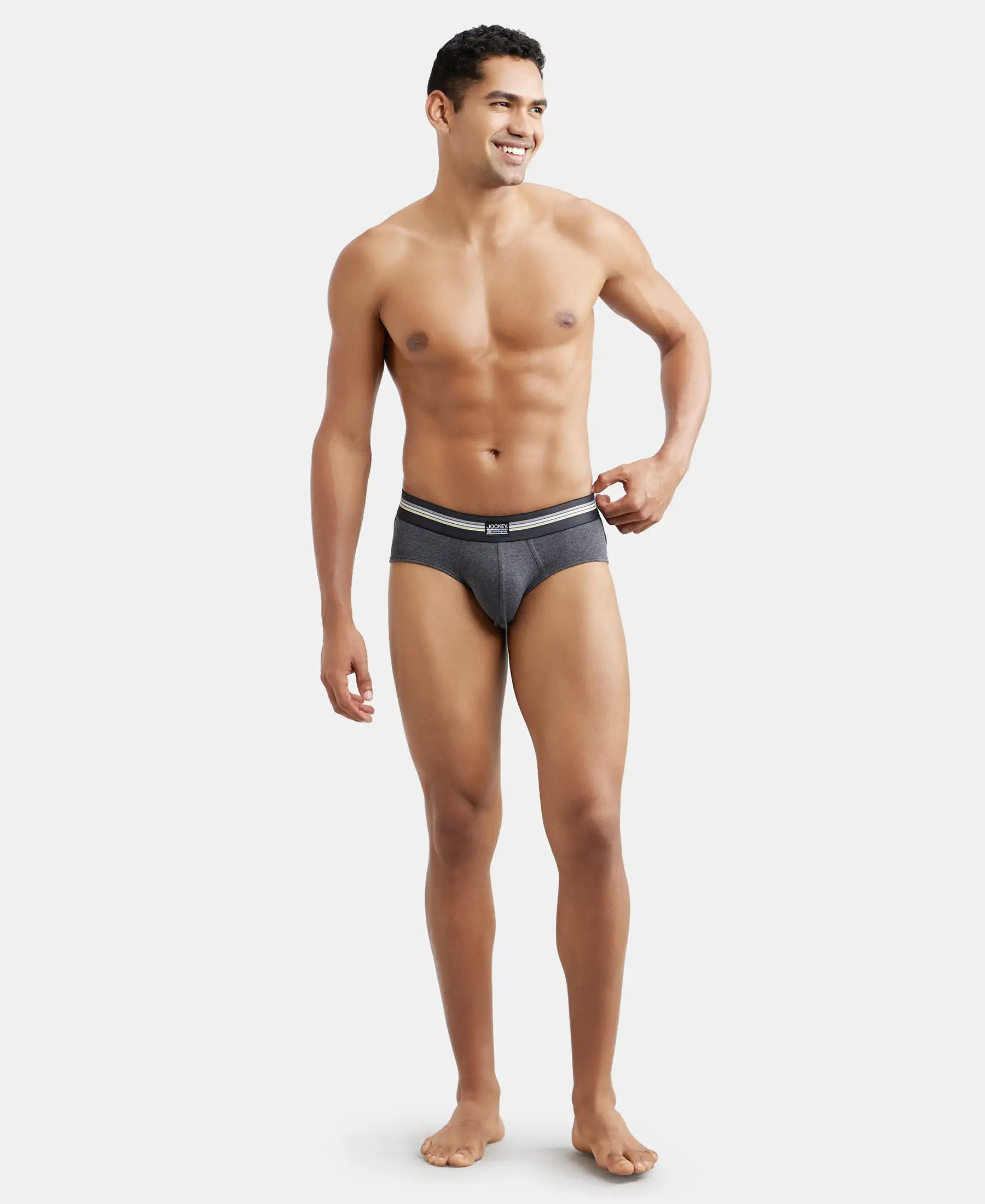 Super Combed Cotton Elastane Stretch Printed Brief with Ultrasoft Waistband - Charcoal Melange Print (Pack of 2) - Image 4
