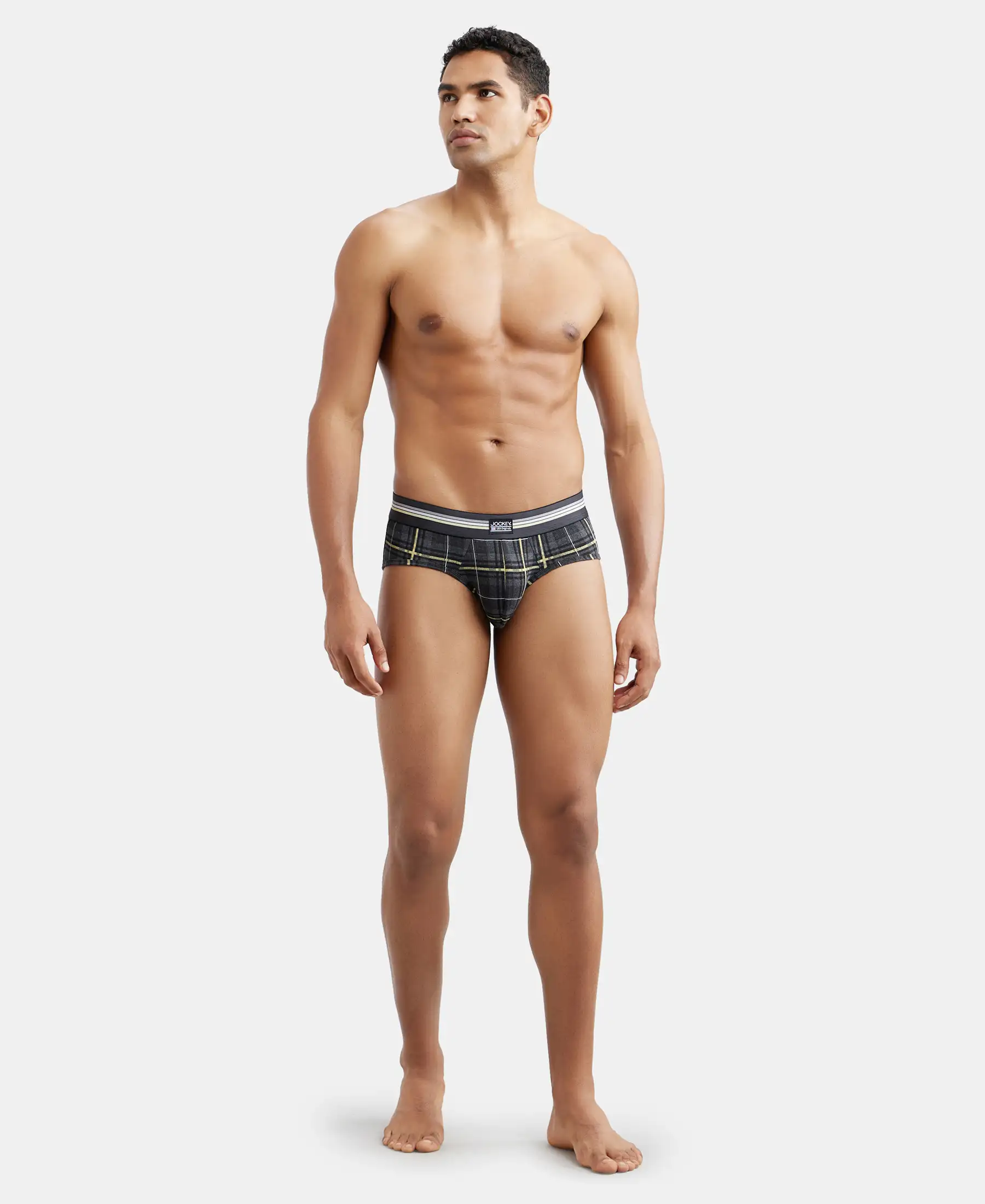 Super Combed Cotton Elastane Stretch Printed Brief with Ultrasoft Waistband - Charcoal Melange Print (Pack of 2) - Image 8