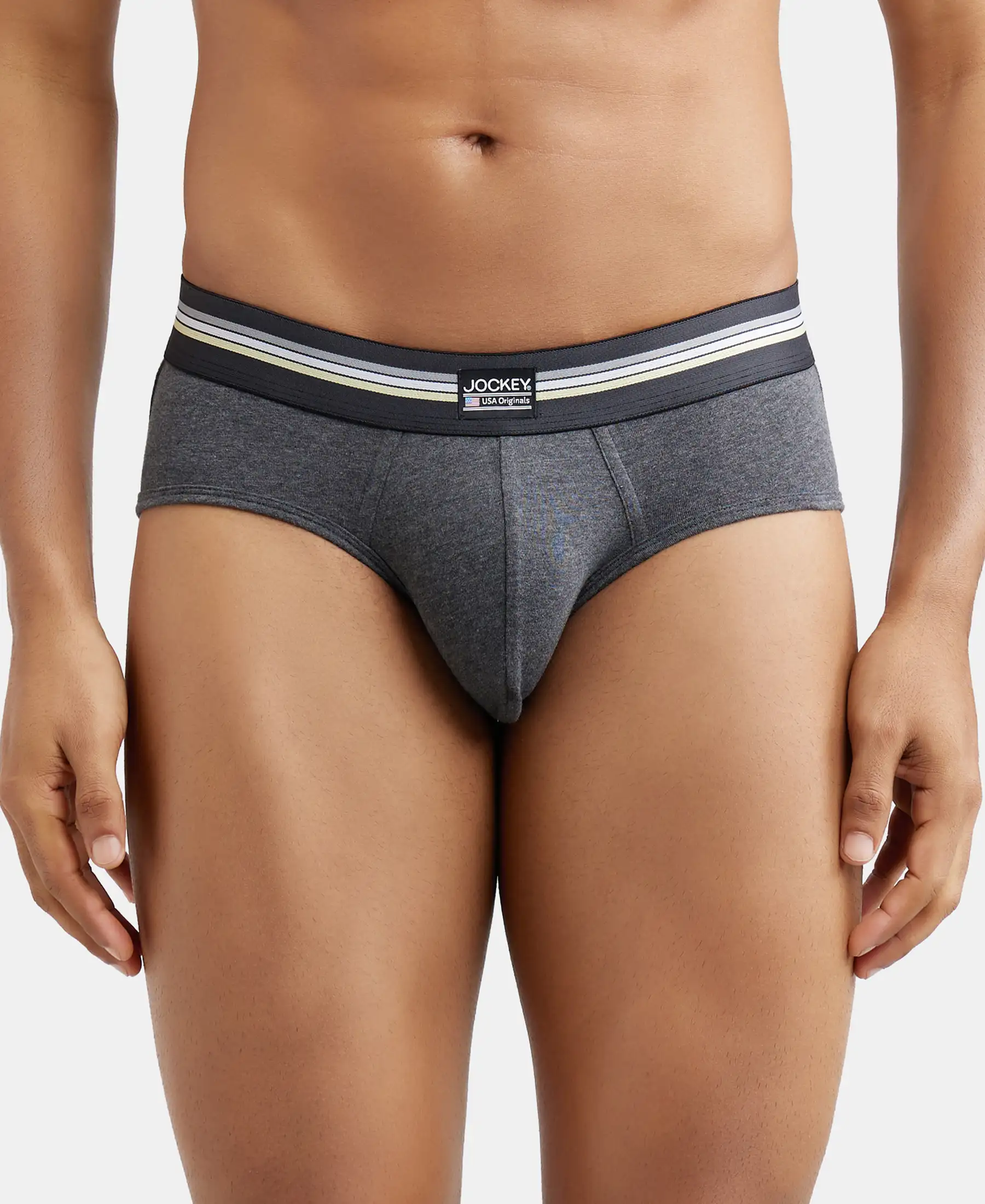 Super Combed Cotton Elastane Stretch Printed Brief with Ultrasoft Waistband - Charcoal Melange Print (Pack of 2) - Image 9