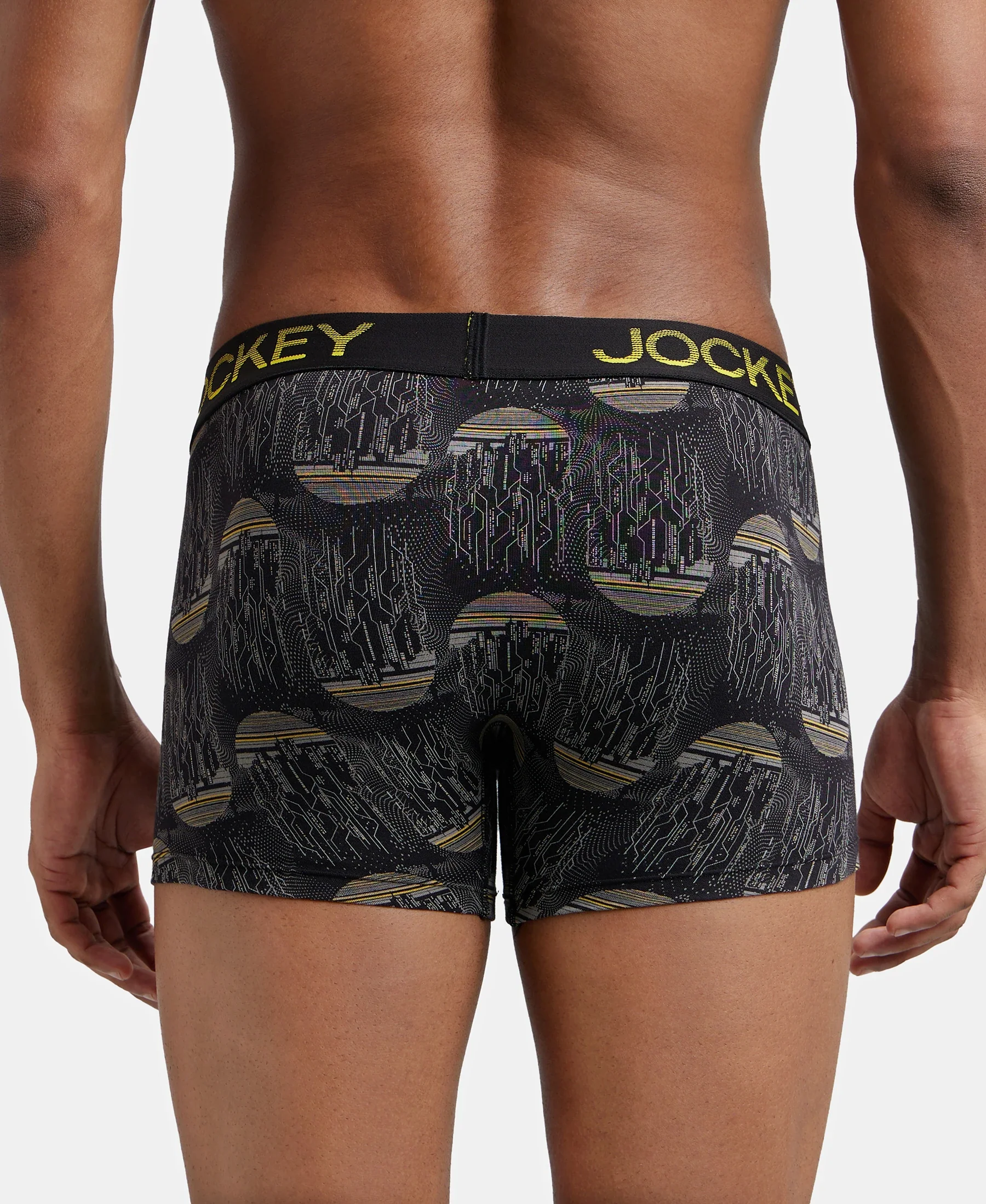 Super Combed Cotton Elastane Stretch Printed Trunk with Ultrasoft Waistband - Black & Empire Yellow - Image 3