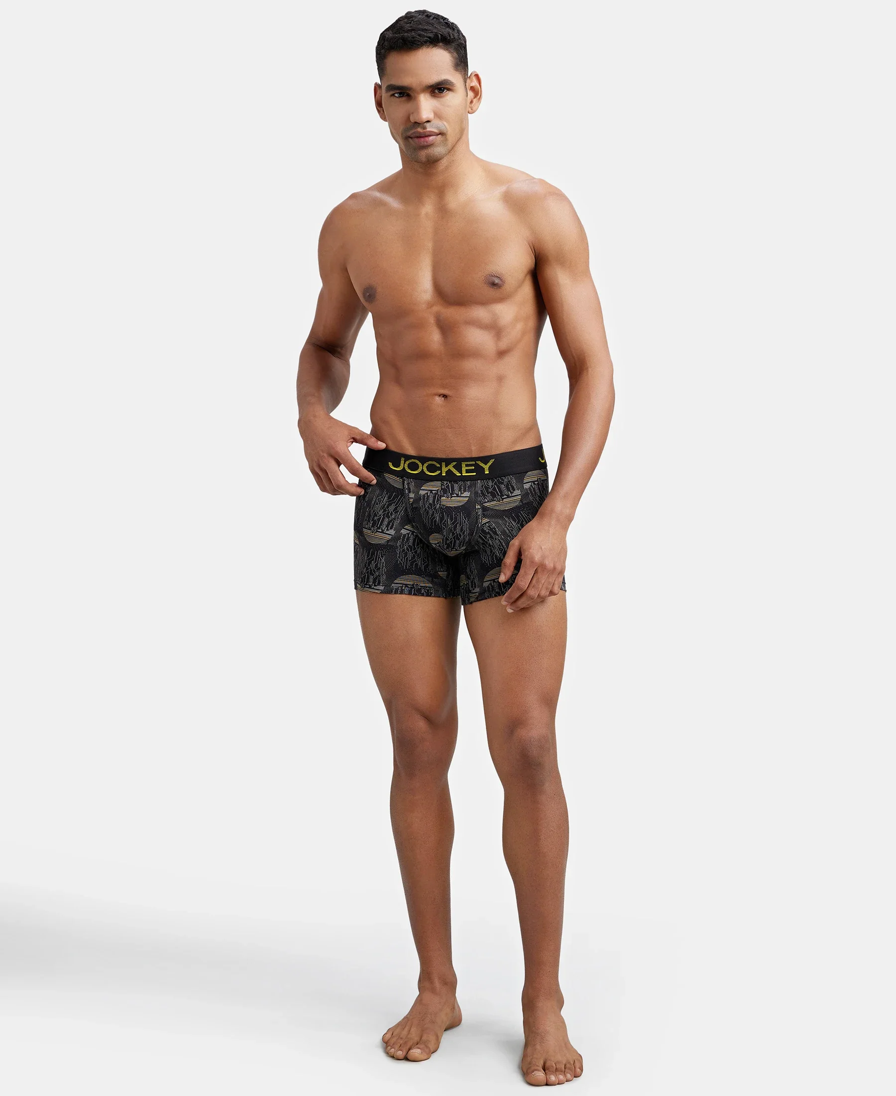 Super Combed Cotton Elastane Stretch Printed Trunk with Ultrasoft Waistband - Black & Empire Yellow - Image 6