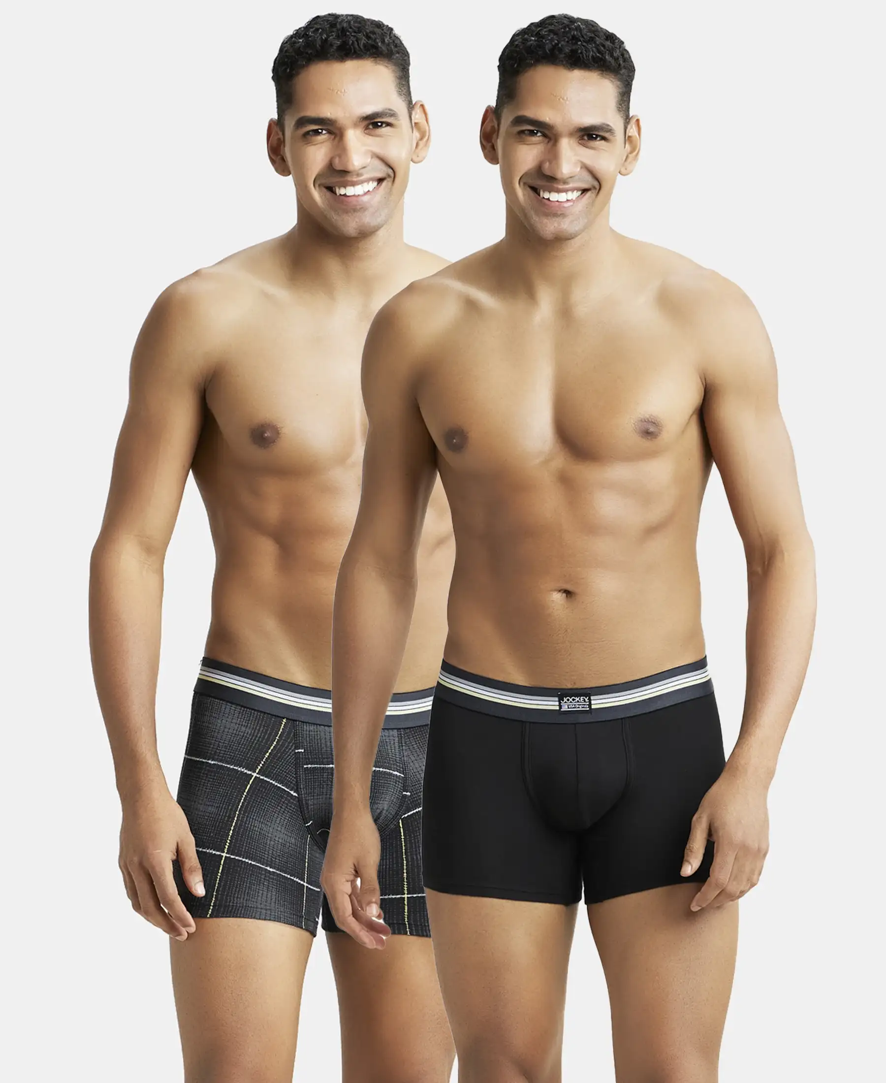 Super Combed Cotton Elastane Stretch Printed Trunk with Ultrasoft Waistband - Black print (Pack of 2)