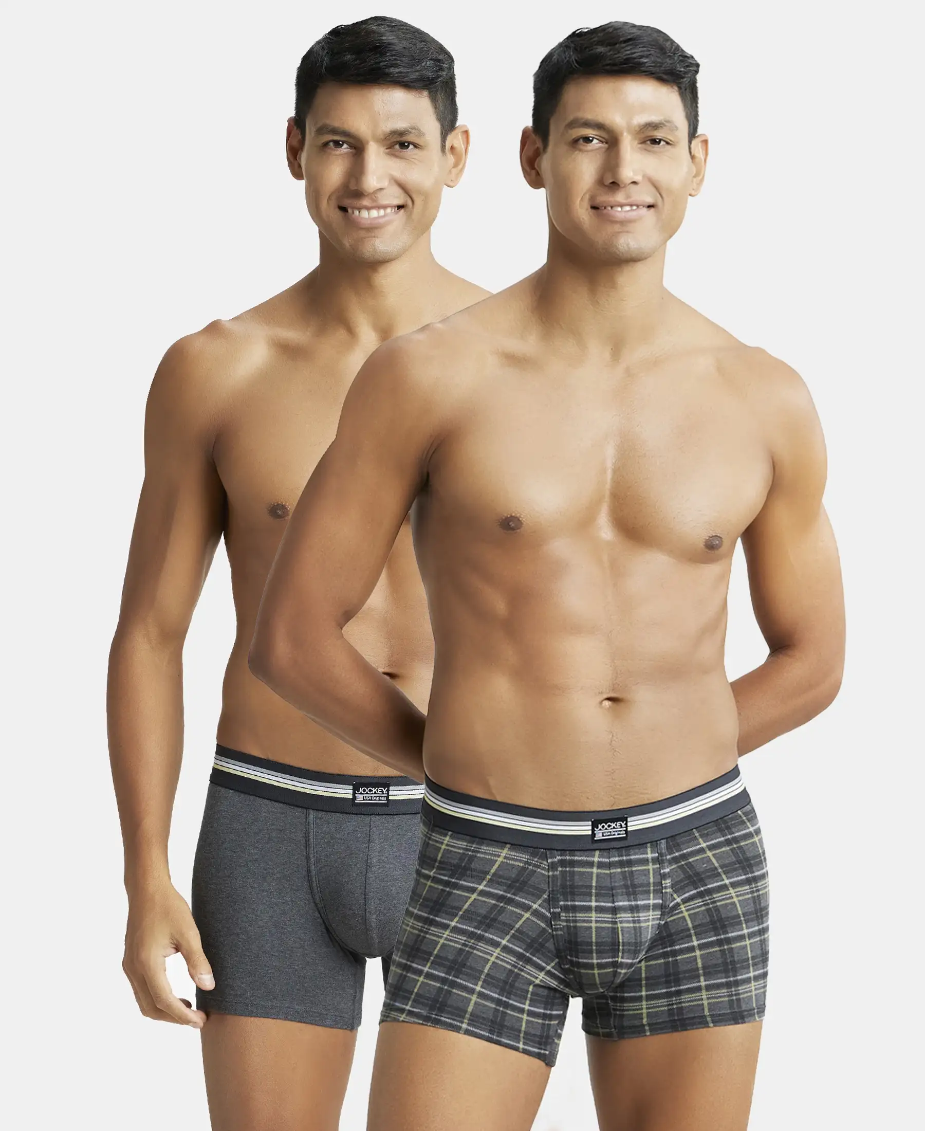 Super Combed Cotton Elastane Stretch Printed Trunk with Ultrasoft Waistband - Charcoal Melange Print (Pack of 2)