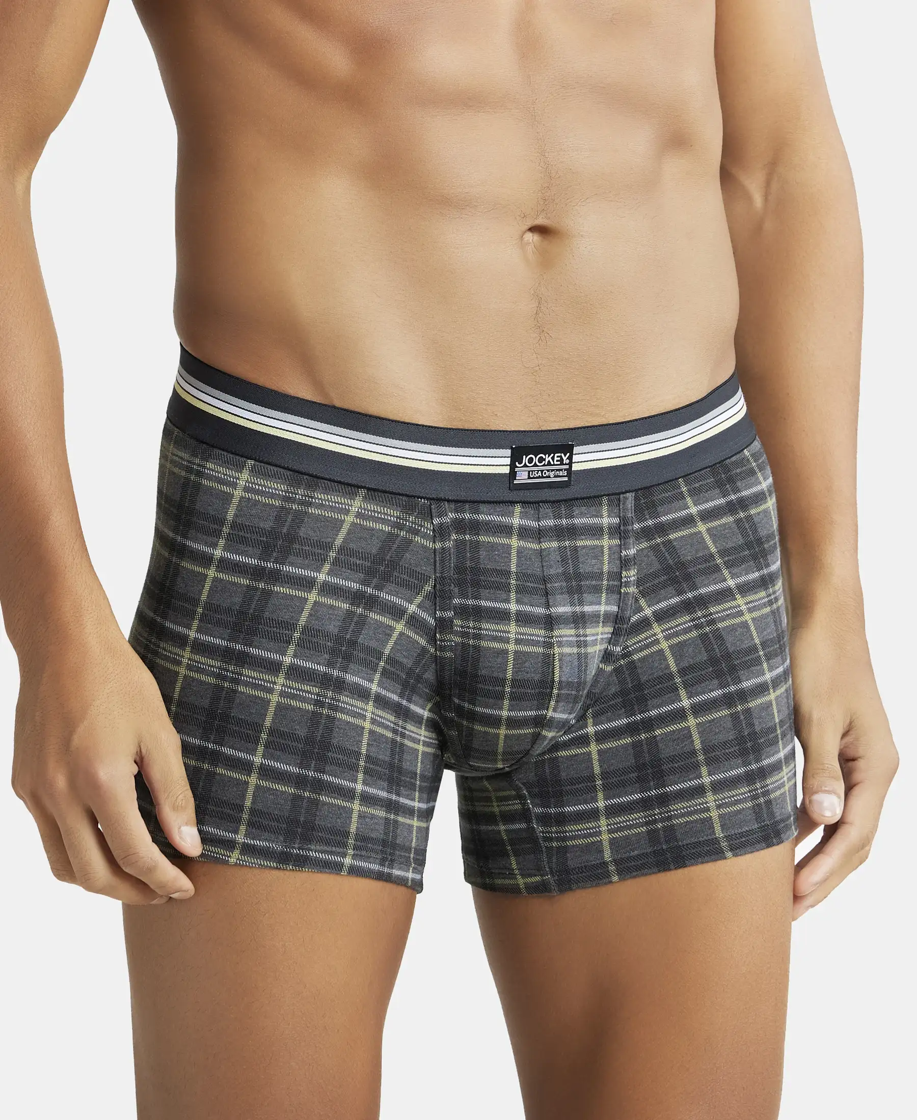 Super Combed Cotton Elastane Stretch Printed Trunk with Ultrasoft Waistband - Charcoal Melange Print (Pack of 2) - Image 2