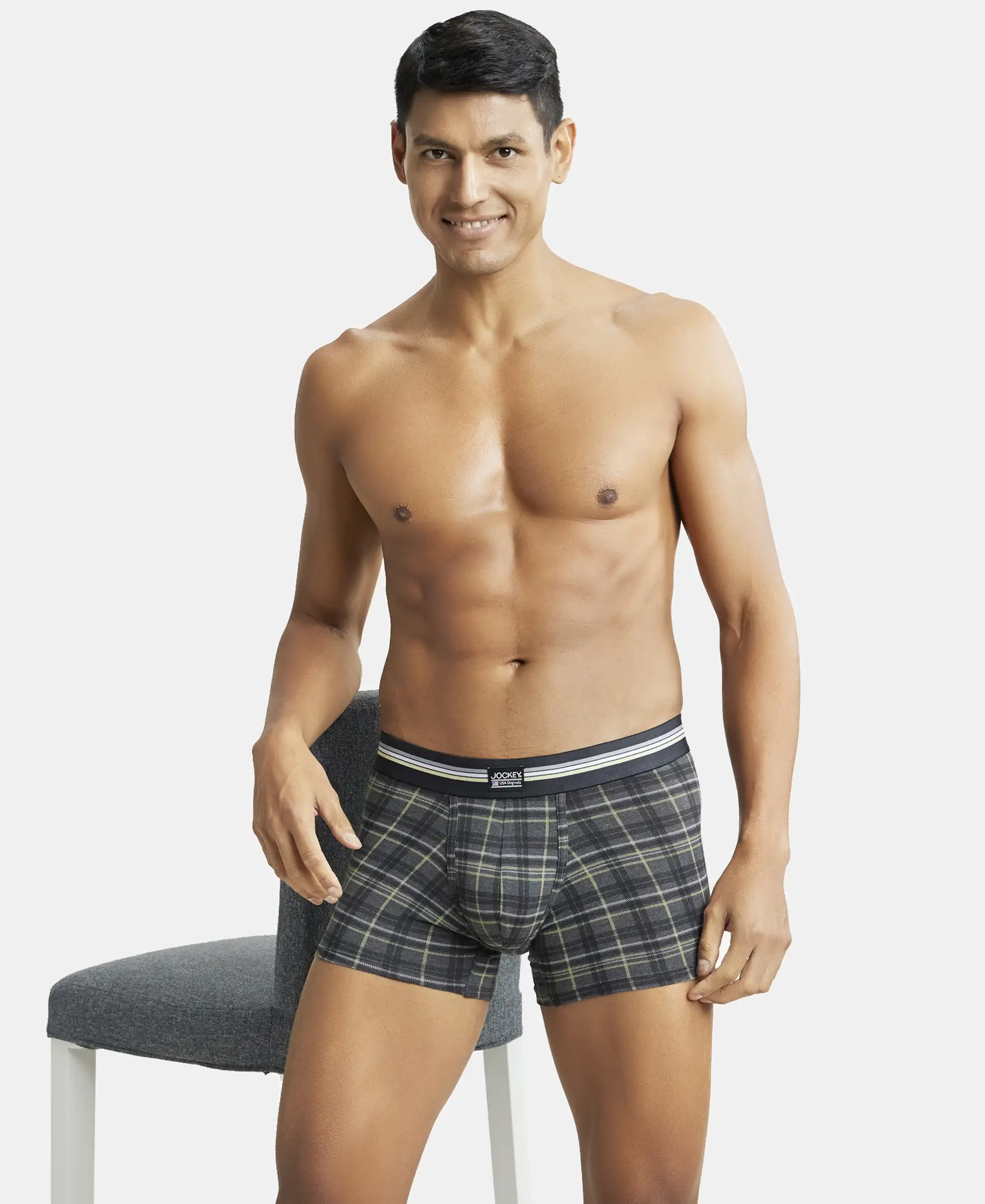 Super Combed Cotton Elastane Stretch Printed Trunk with Ultrasoft Waistband - Charcoal Melange Print (Pack of 2) - Image 8