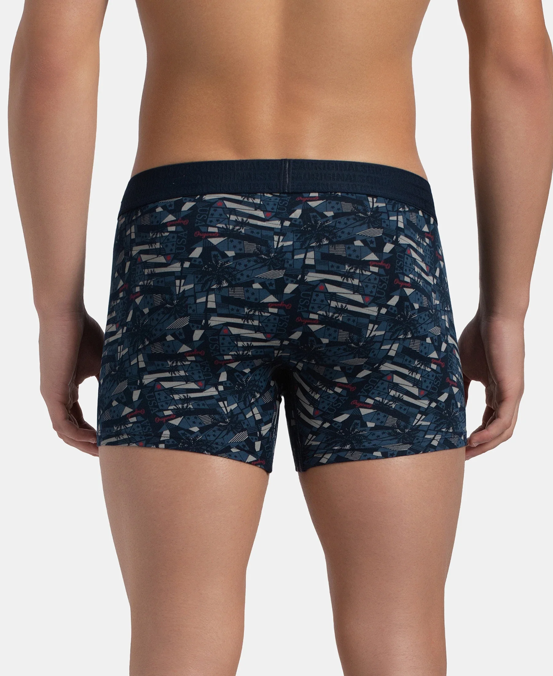 Super Combed Cotton Elastane Stretch Printed Trunk with Ultrasoft Waistband - Navy - Image 3