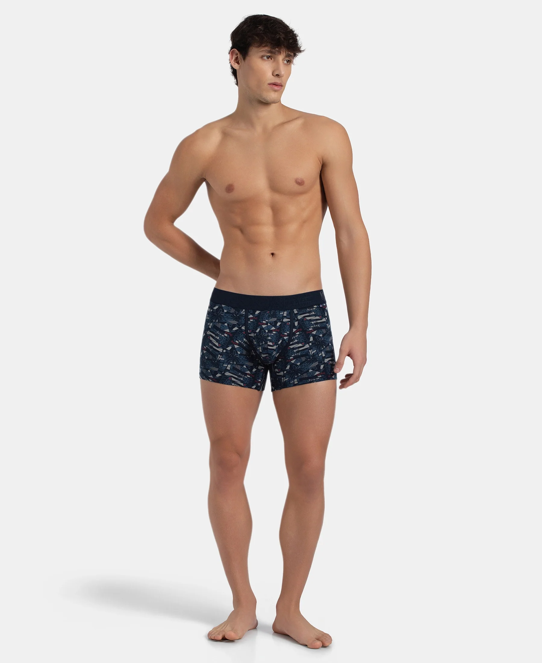 Super Combed Cotton Elastane Stretch Printed Trunk with Ultrasoft Waistband - Navy - Image 4