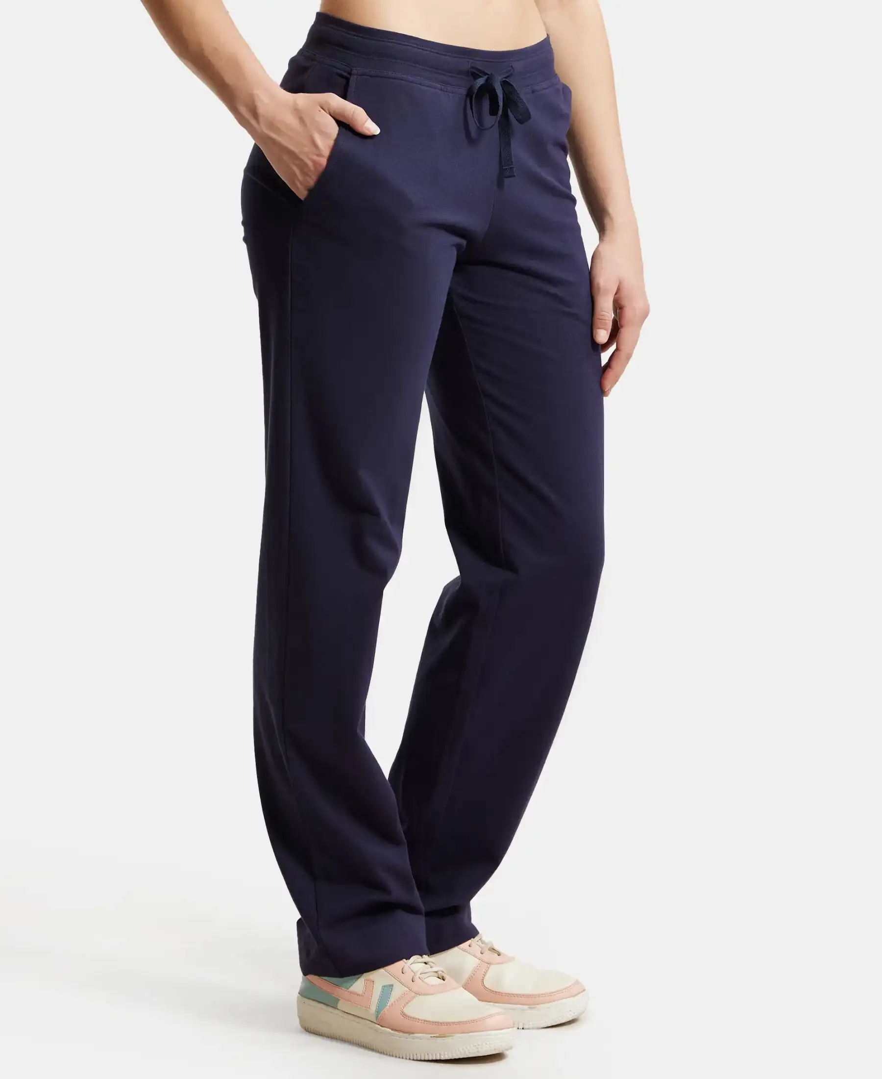 Super Combed Cotton Elastane Stretch Relaxed Fit Trackpants With Side Pockets - Navy Blazer - Image 2