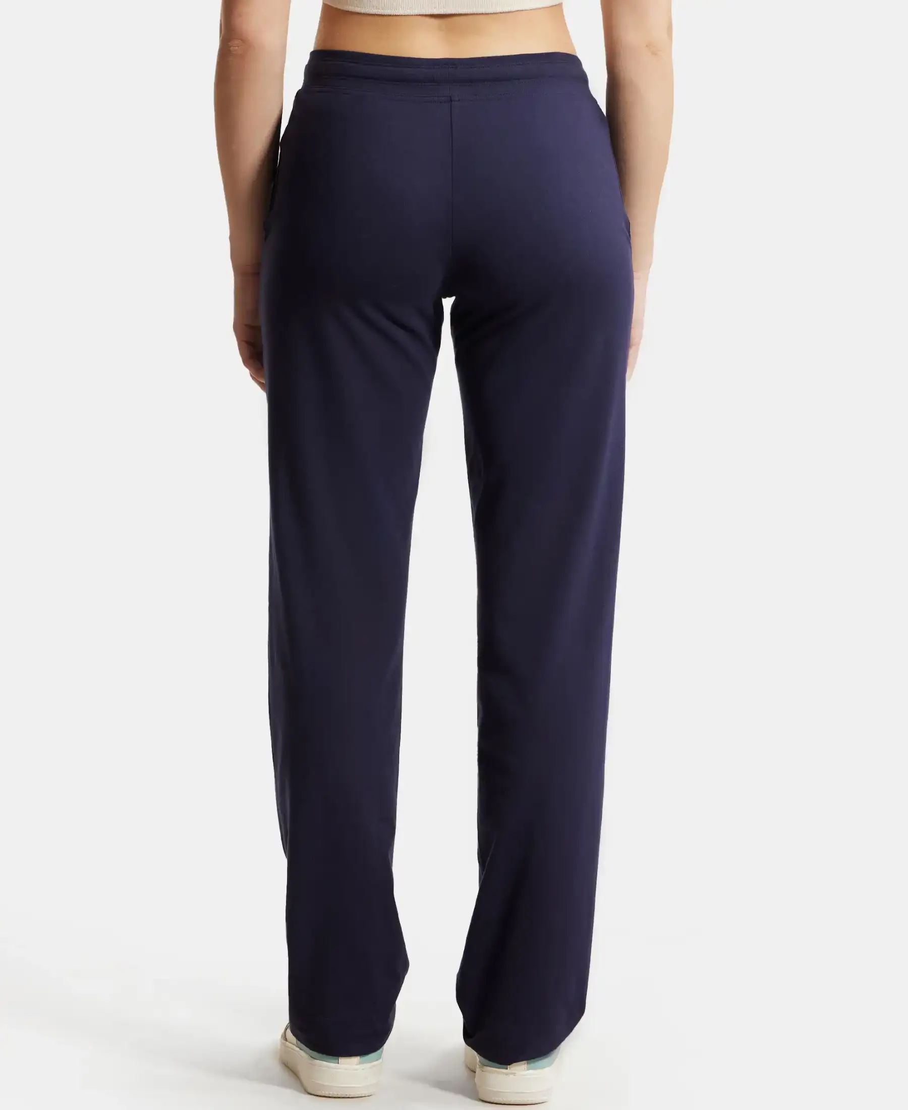 Super Combed Cotton Elastane Stretch Relaxed Fit Trackpants With Side Pockets - Navy Blazer - Image 3
