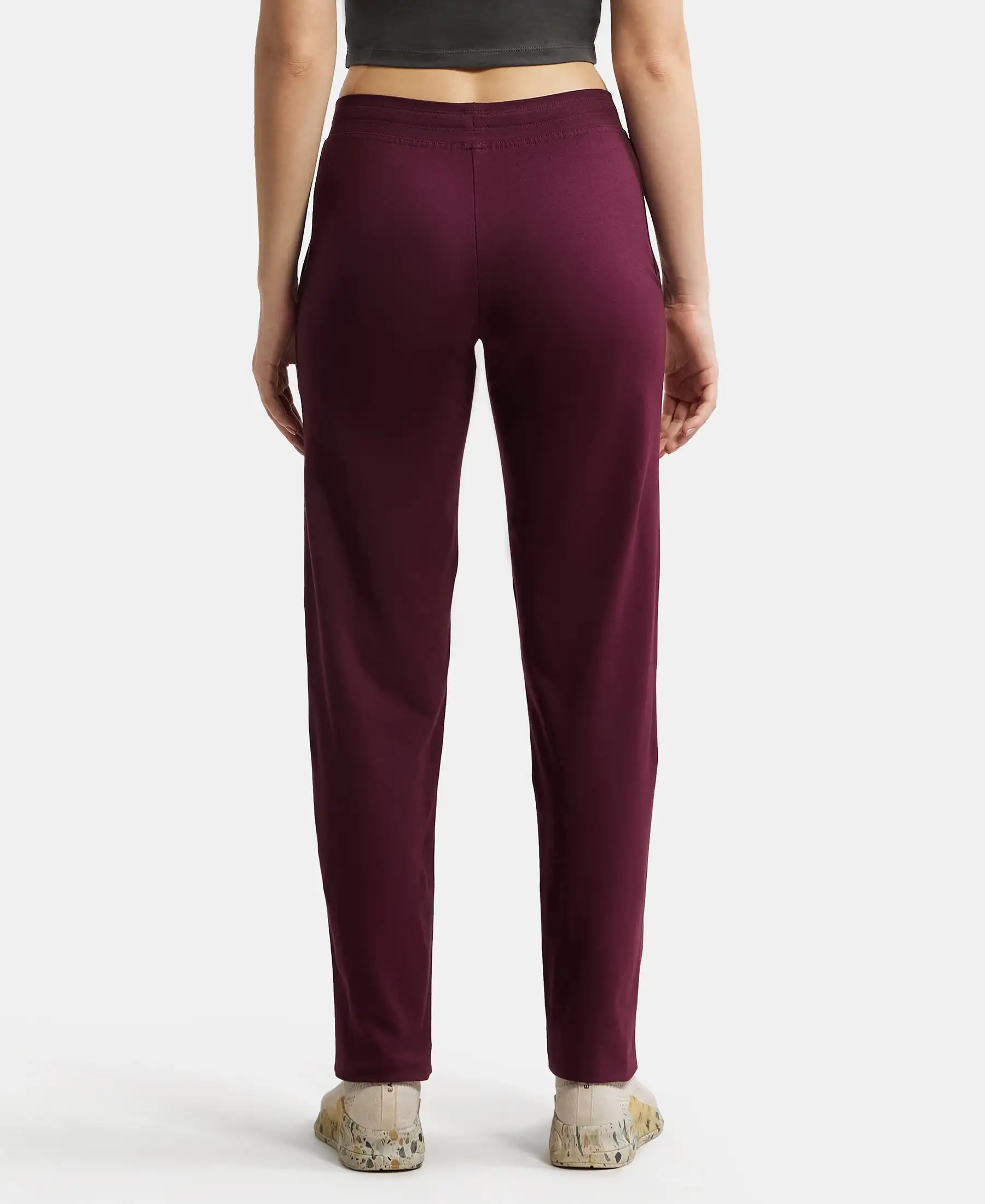 Super Combed Cotton Elastane Stretch Relaxed Fit Trackpants With Side Pockets - Wine Tasting - Image 3