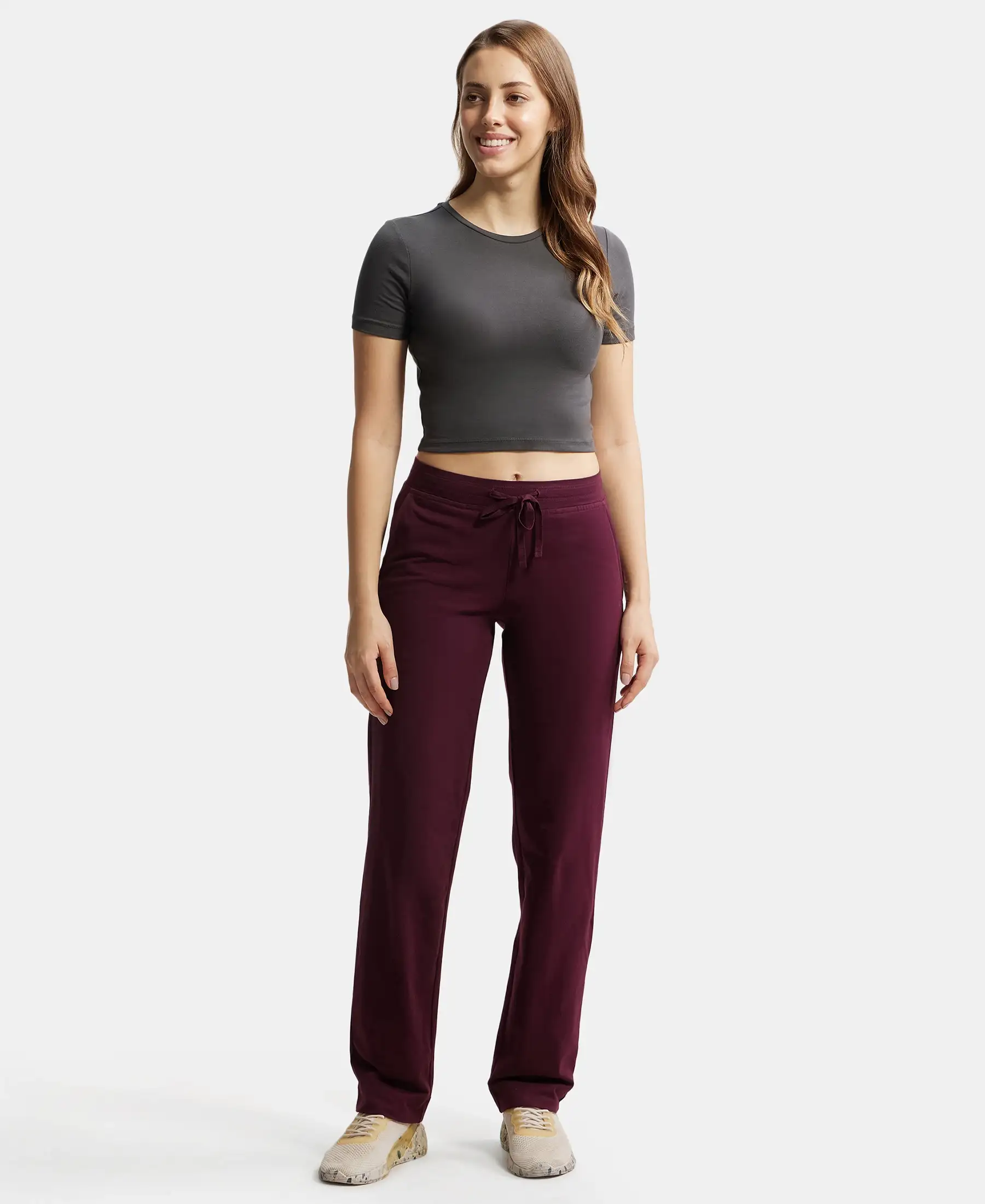 Super Combed Cotton Elastane Stretch Relaxed Fit Trackpants With Side Pockets - Wine Tasting - Image 4
