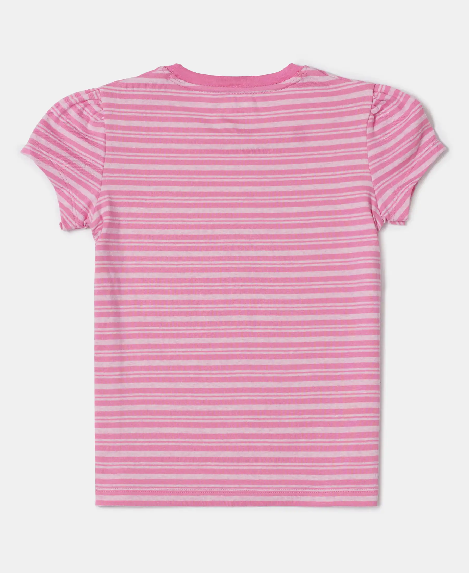 Girl's Super Combed Cotton Elastane Stretch Rib Striped Short Sleeve T-Shirt - Aurora Pink & Pink lady Melange - Image 2