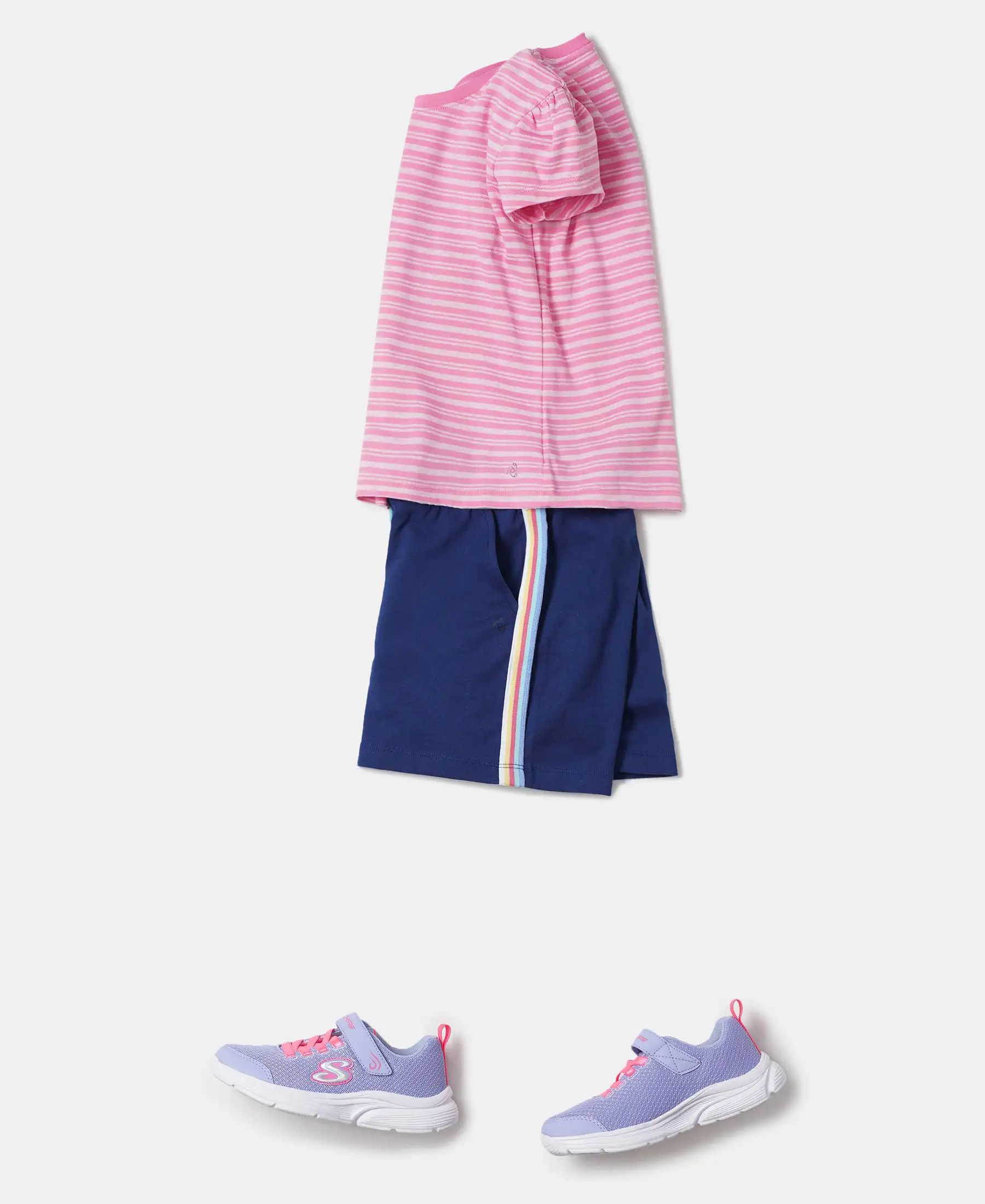 Girl's Super Combed Cotton Elastane Stretch Rib Striped Short Sleeve T-Shirt - Aurora Pink & Pink lady Melange - Image 4