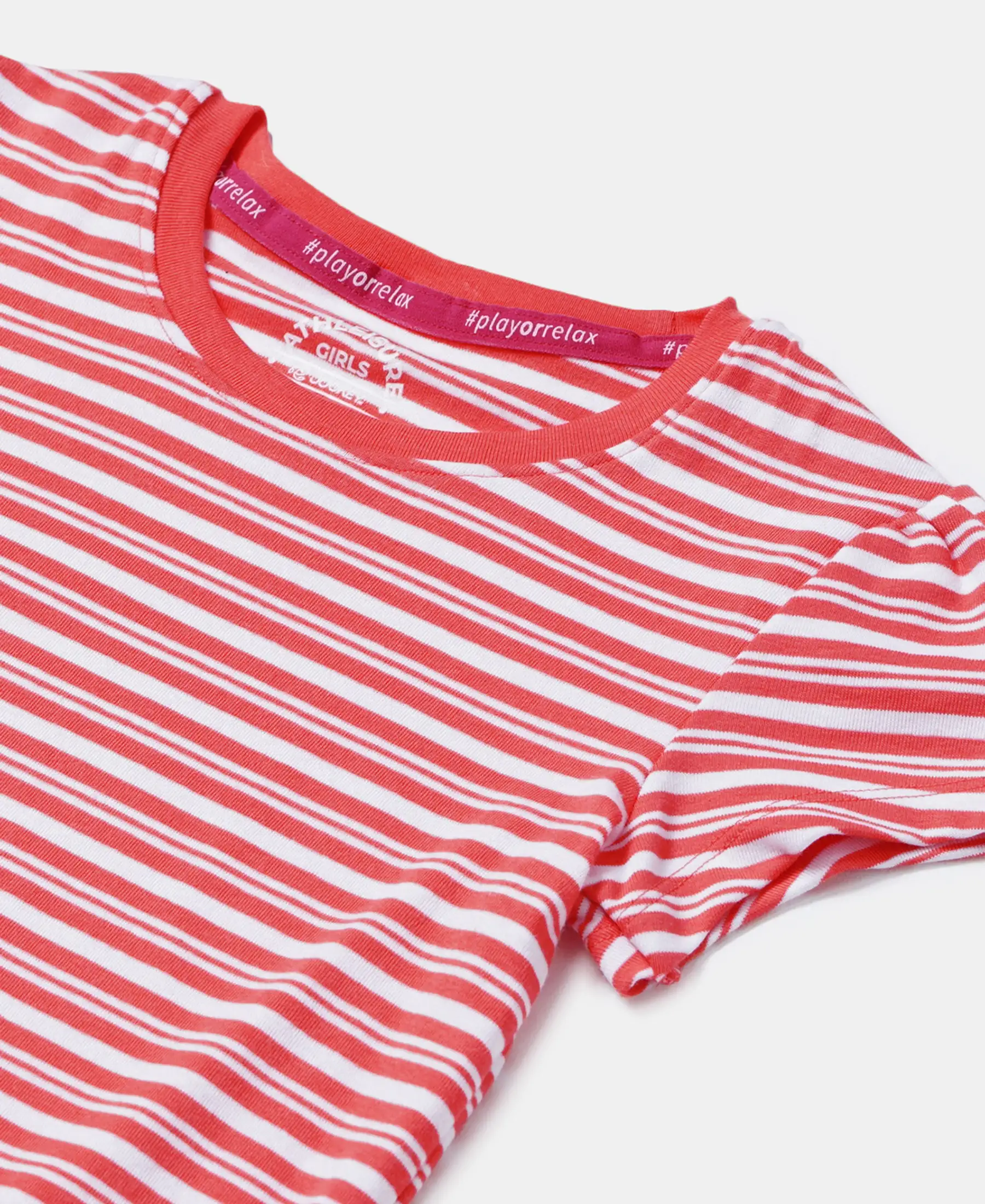 Girl's Super Combed Cotton Elastane Stretch Rib Striped Short Sleeve T-Shirt - Dubarry & White - Image 3