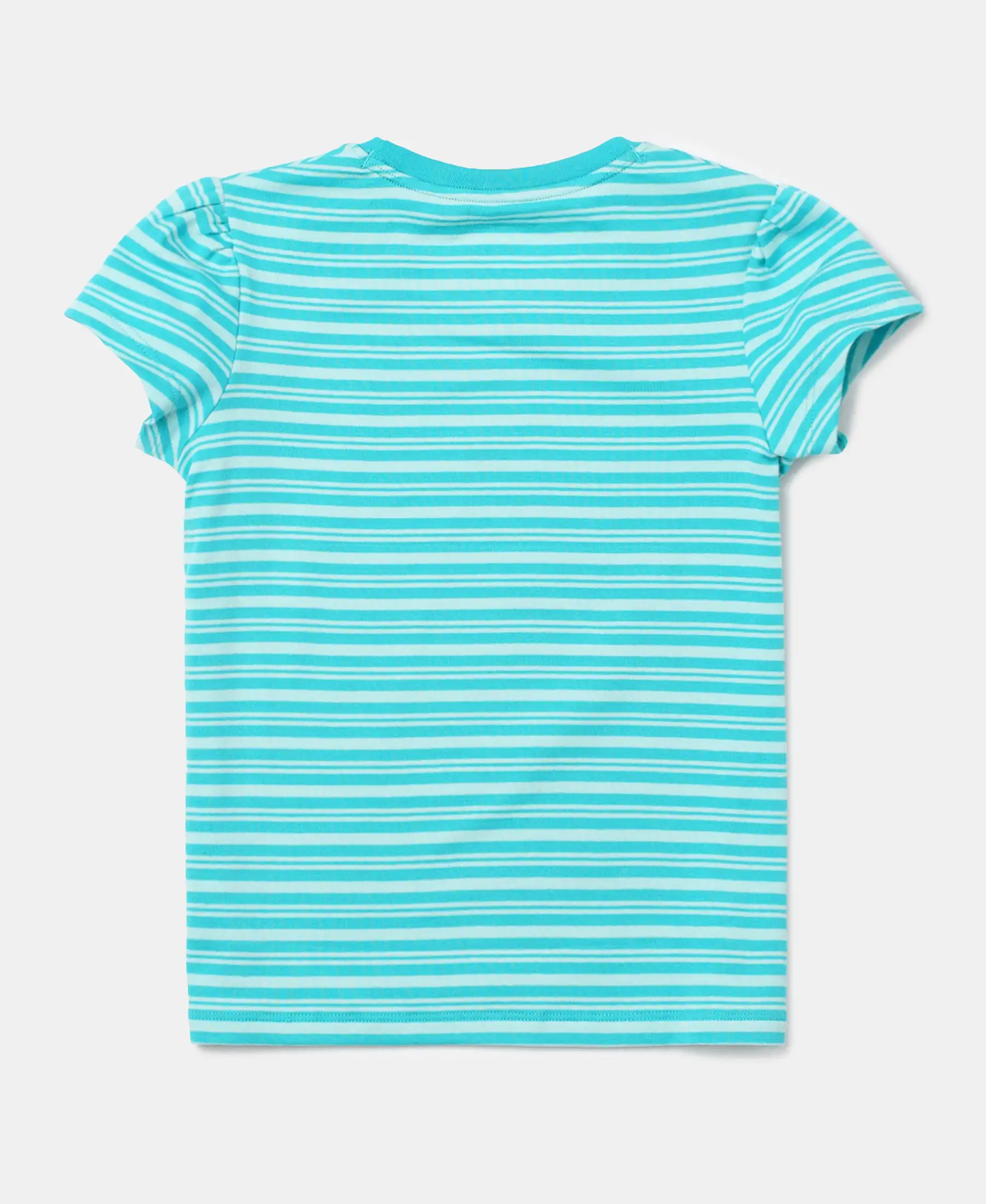 Girl's Super Combed Cotton Elastane Stretch Rib Striped Short Sleeve T-Shirt - Paradise Teal & Aqua Splash - Image 2