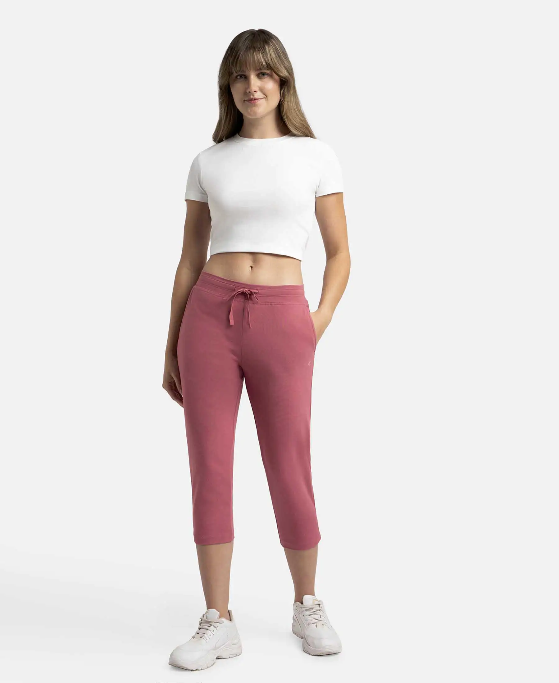 Super Combed Cotton Elastane Stretch Slim Fit Capri with Side Pockets - Rose Wine - Image 4