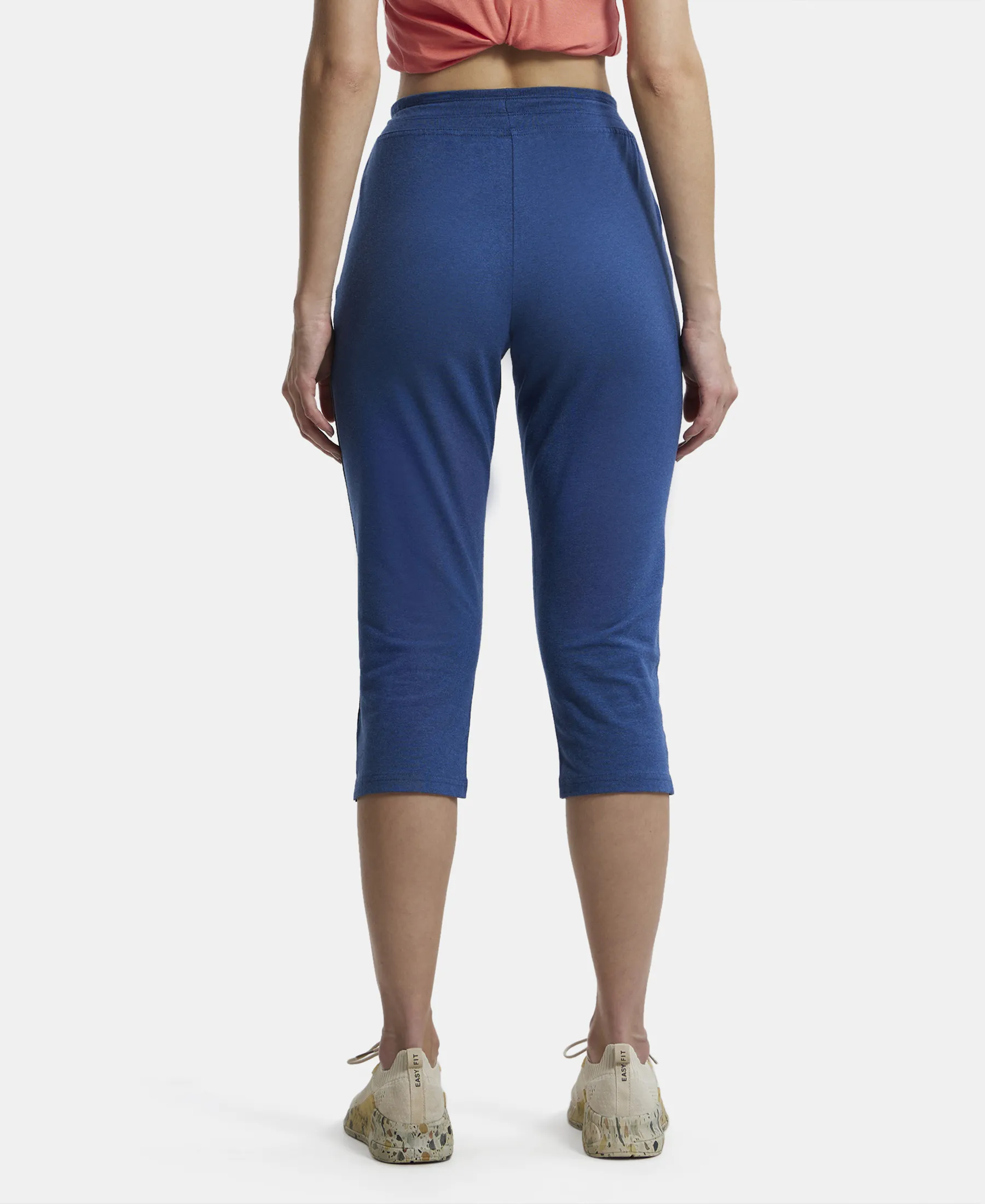 Super Combed Cotton Elastane Stretch Slim Fit Capri with Side Pockets - Vintage Denim Melange - Image 3