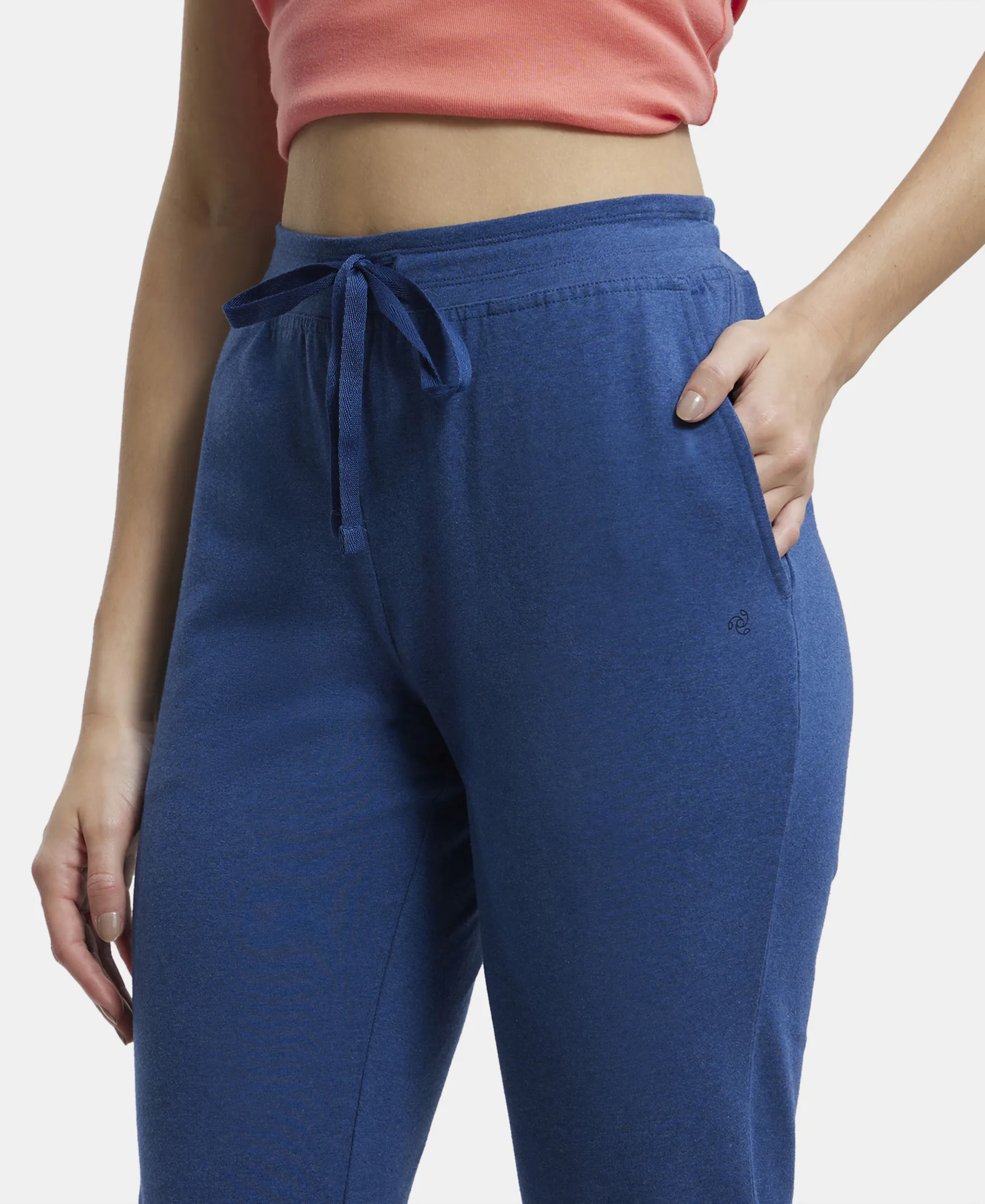 Super Combed Cotton Elastane Stretch Slim Fit Capri with Side Pockets - Vintage Denim Melange - Image 7