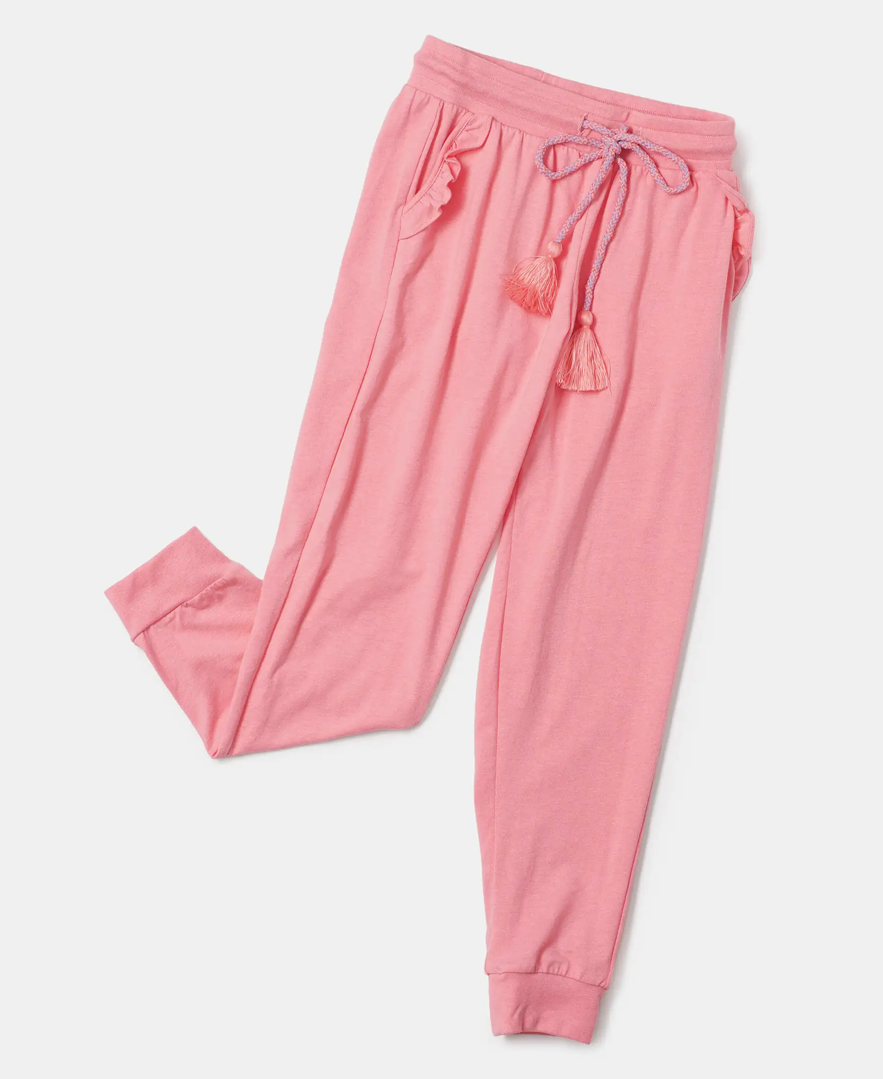 Girl's Super Combed Cotton Elastane Stretch Slim Fit Joggers - Salmon Rose Melange - Image 5