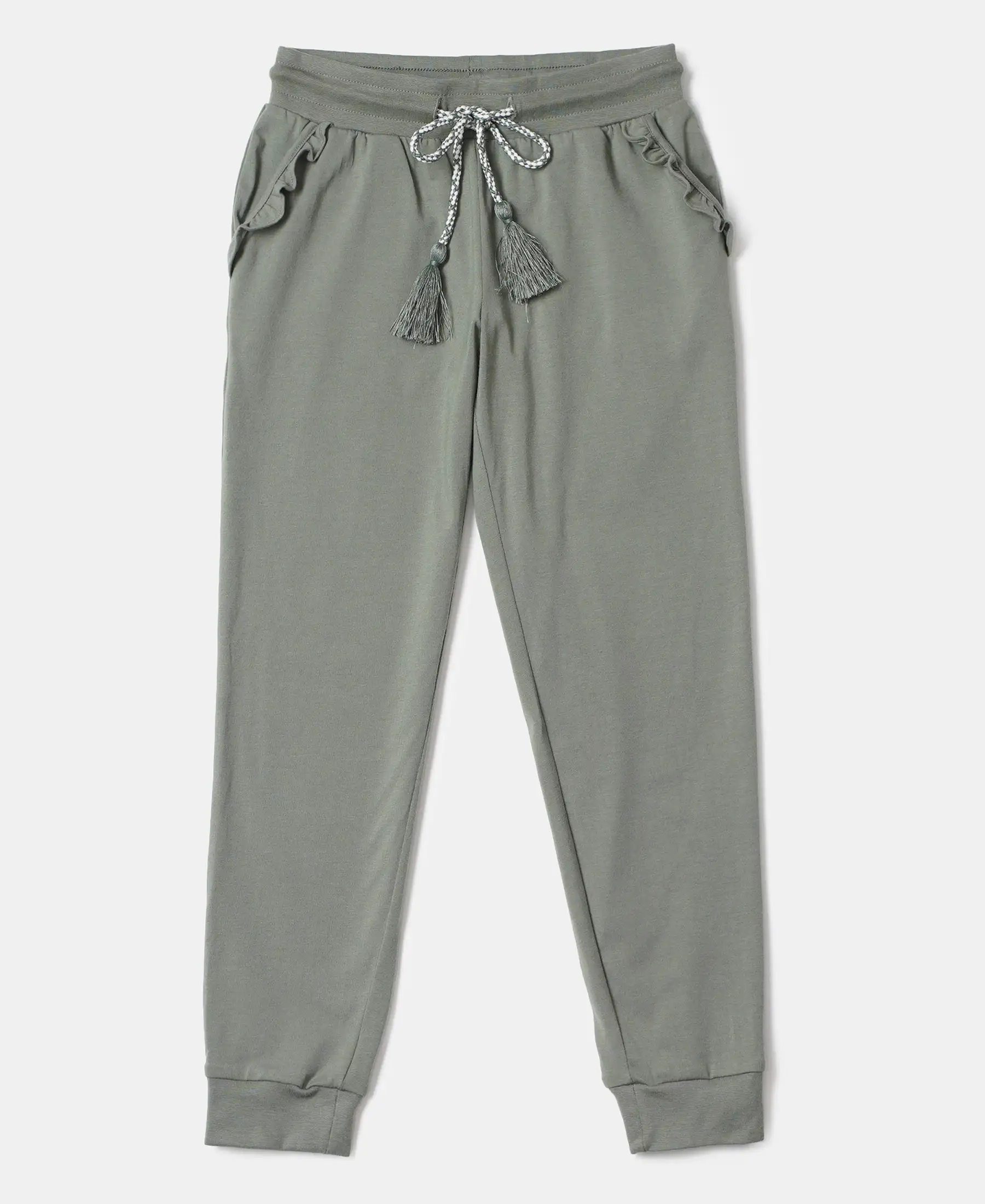 Girl's Super Combed Cotton Elastane Stretch Slim Fit Joggers - Sea Spray