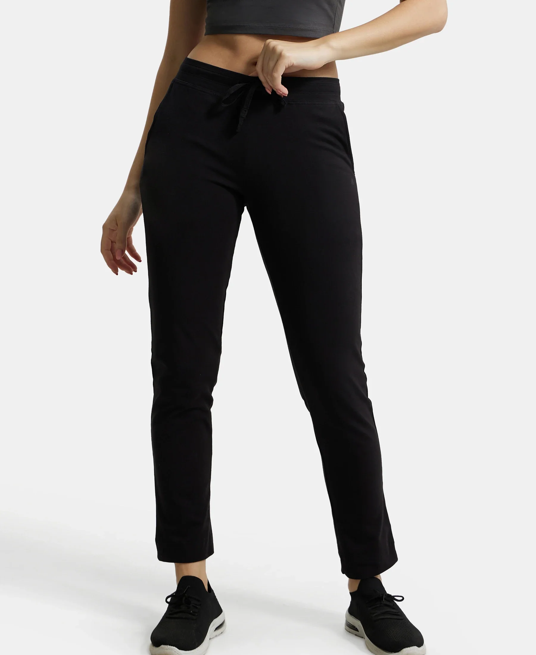 Super Combed Cotton Elastane Stretch Slim Fit Trackpants With Side Pockets - Black - Image 5