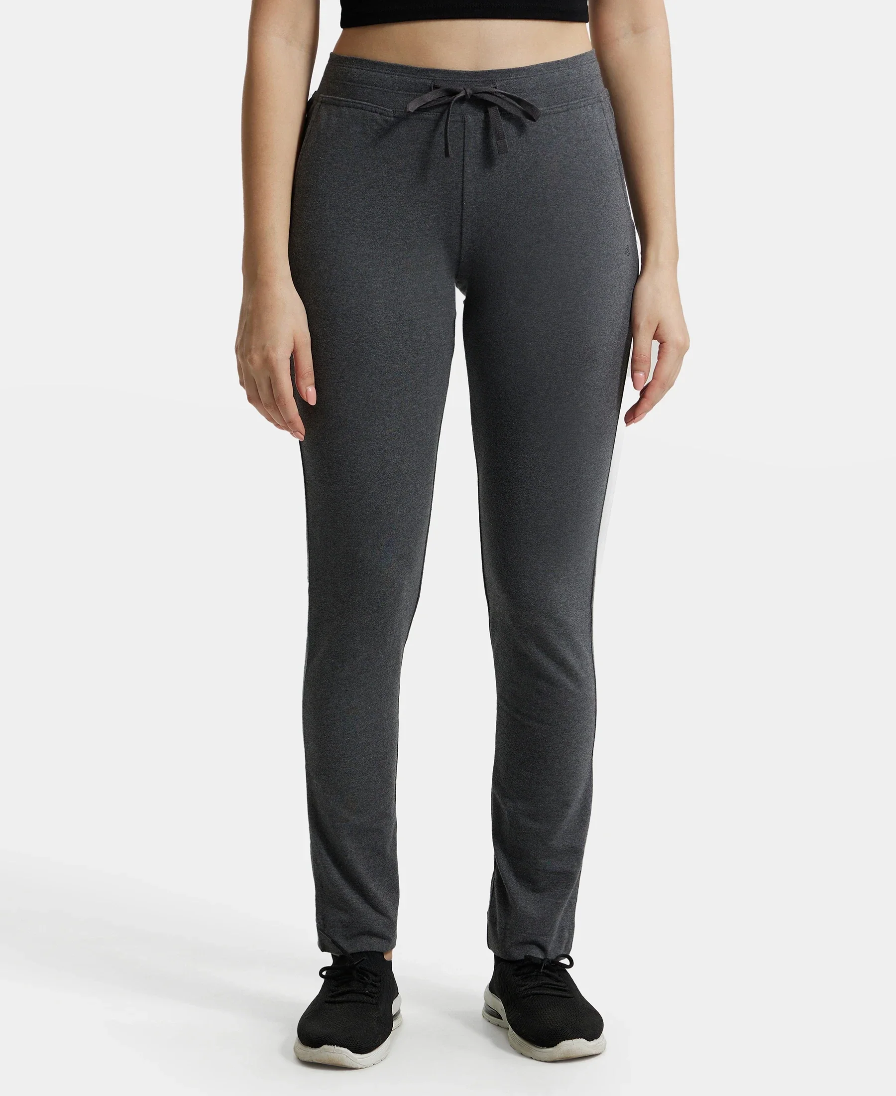 Super Combed Cotton Elastane Stretch Slim Fit Trackpants With Side Pockets - Charcoal Melange