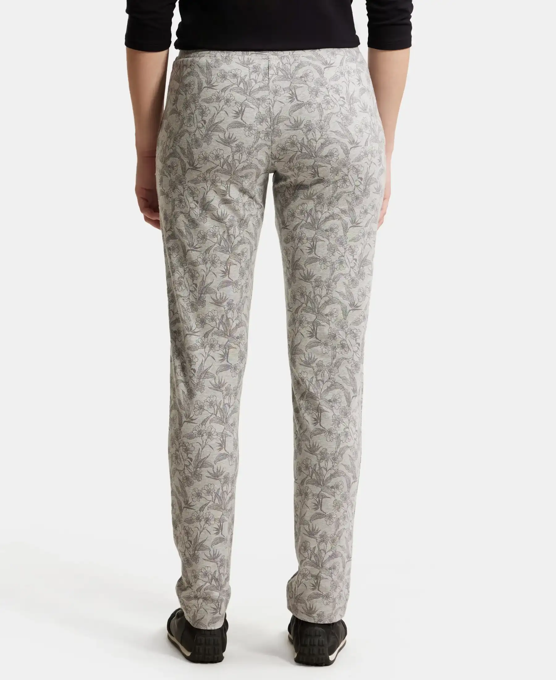 Super Combed Cotton Elastane Stretch Slim Fit Trackpants With Side Pockets - Lt Grey Melange Printed - Image 3