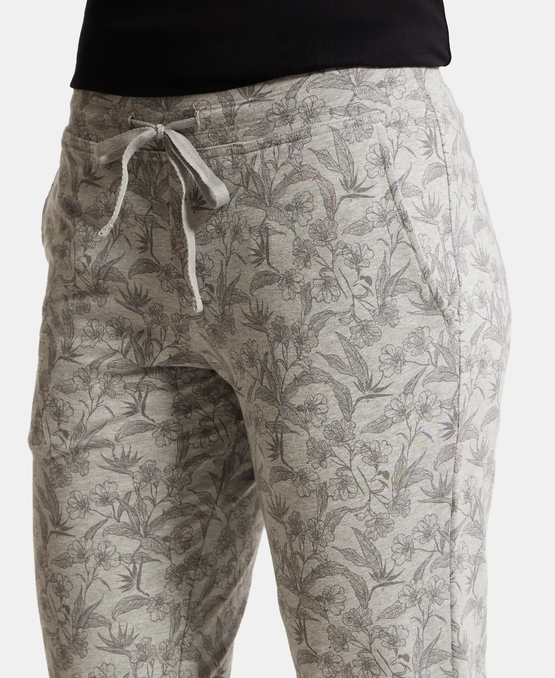 Super Combed Cotton Elastane Stretch Slim Fit Trackpants With Side Pockets - Lt Grey Melange Printed - Image 6
