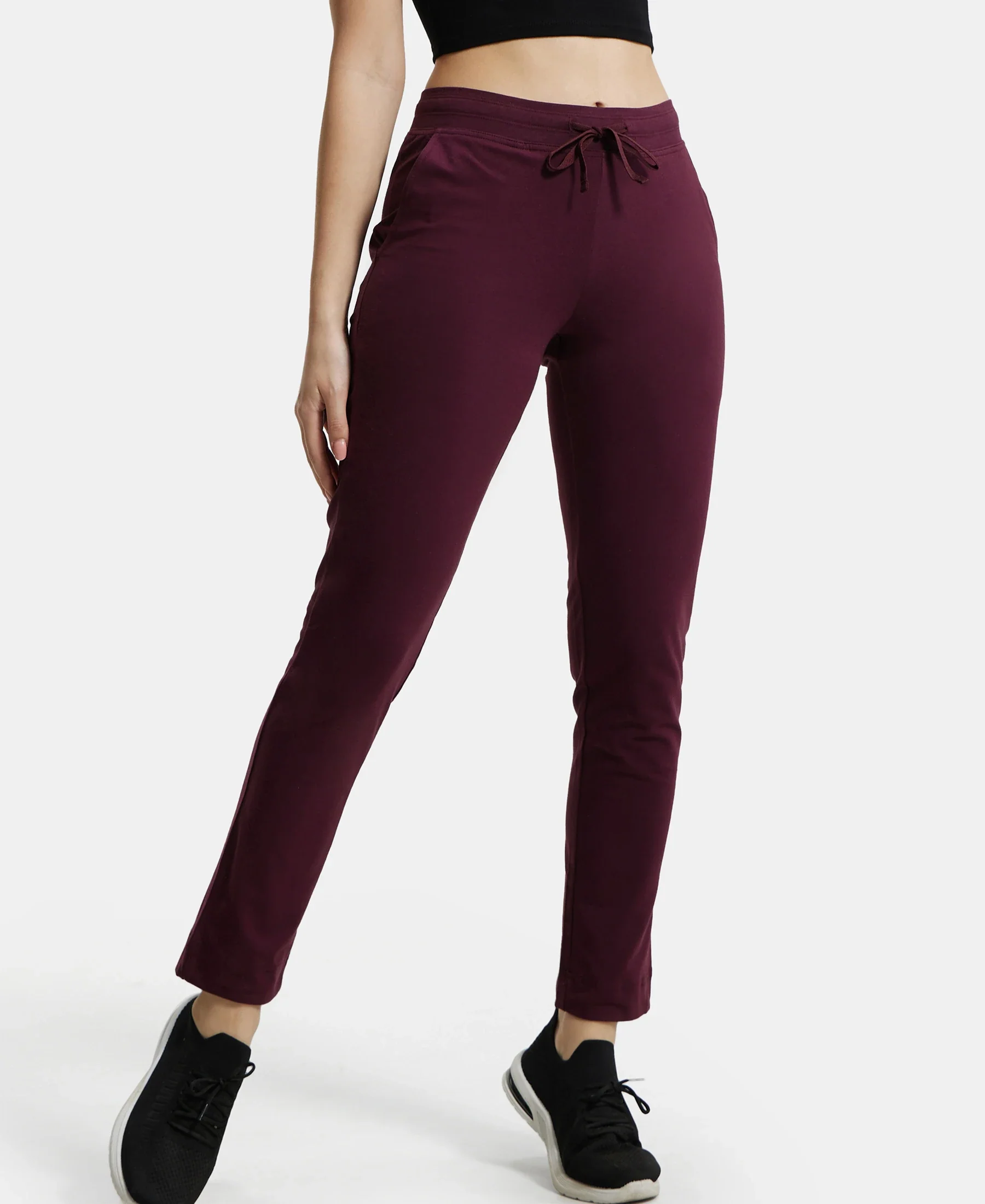 Super Combed Cotton Elastane Stretch Slim Fit Trackpants With Side Pockets - Wine Tasting - Image 5