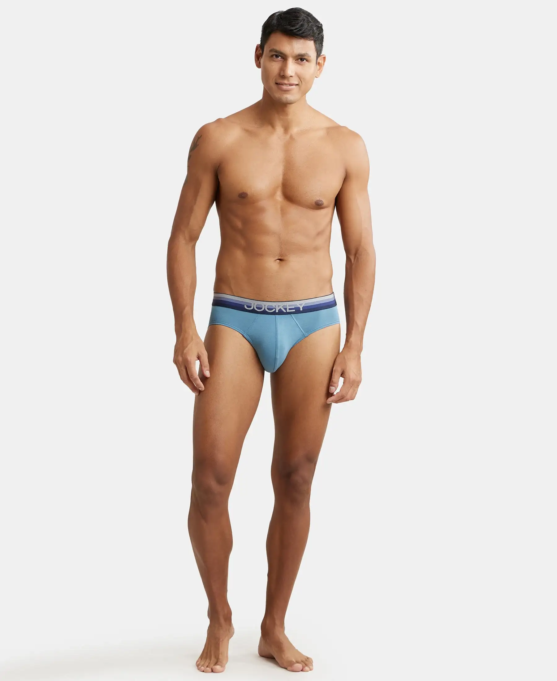 Super Combed Cotton Elastane Stretch Solid Brief with Ultrasoft Waistband - Aegean Blue - Image 4
