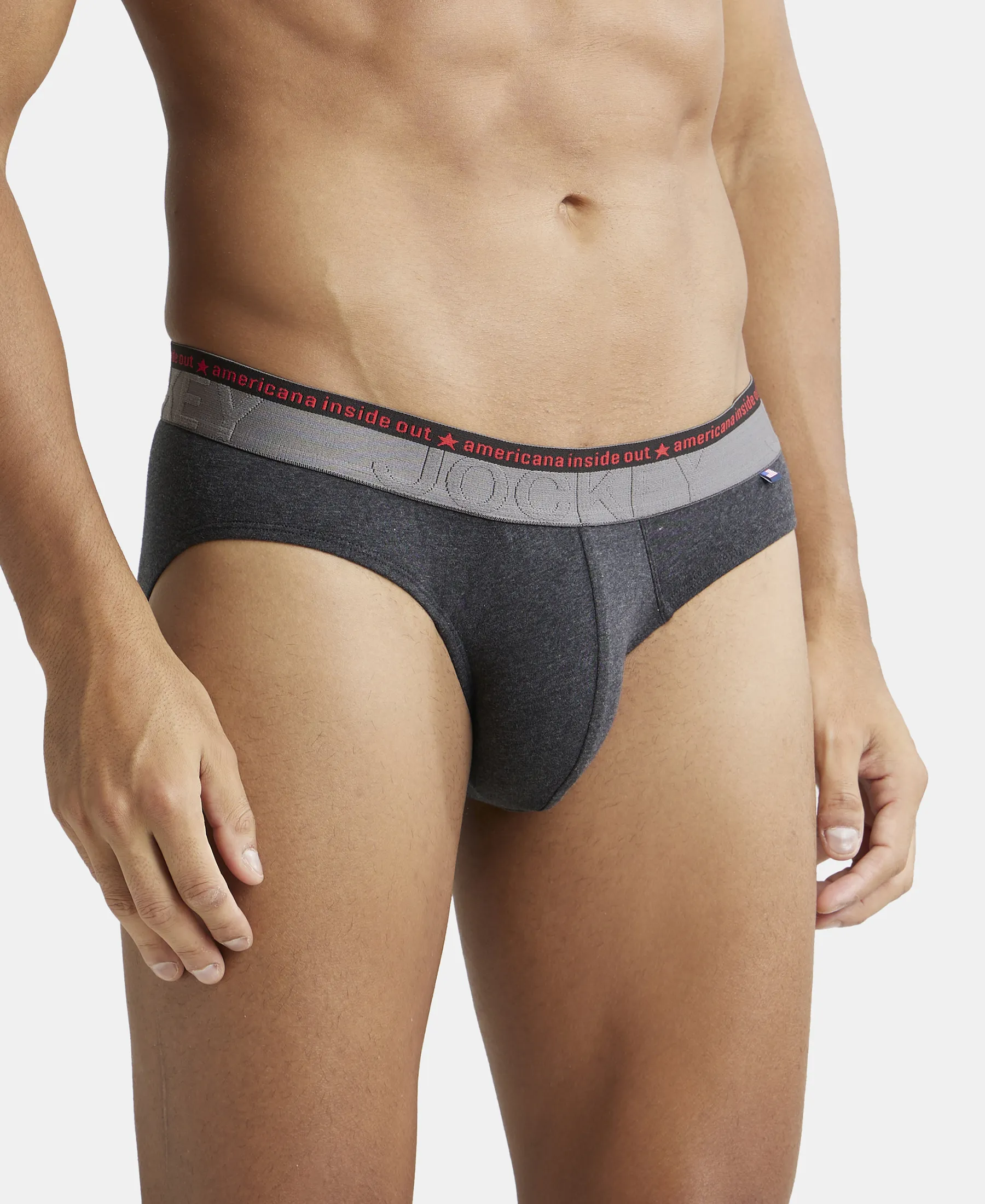 Super Combed Cotton Elastane Stretch Solid Brief with Ultrasoft Waistband - Black Melange (Pack of 2) - Image 2