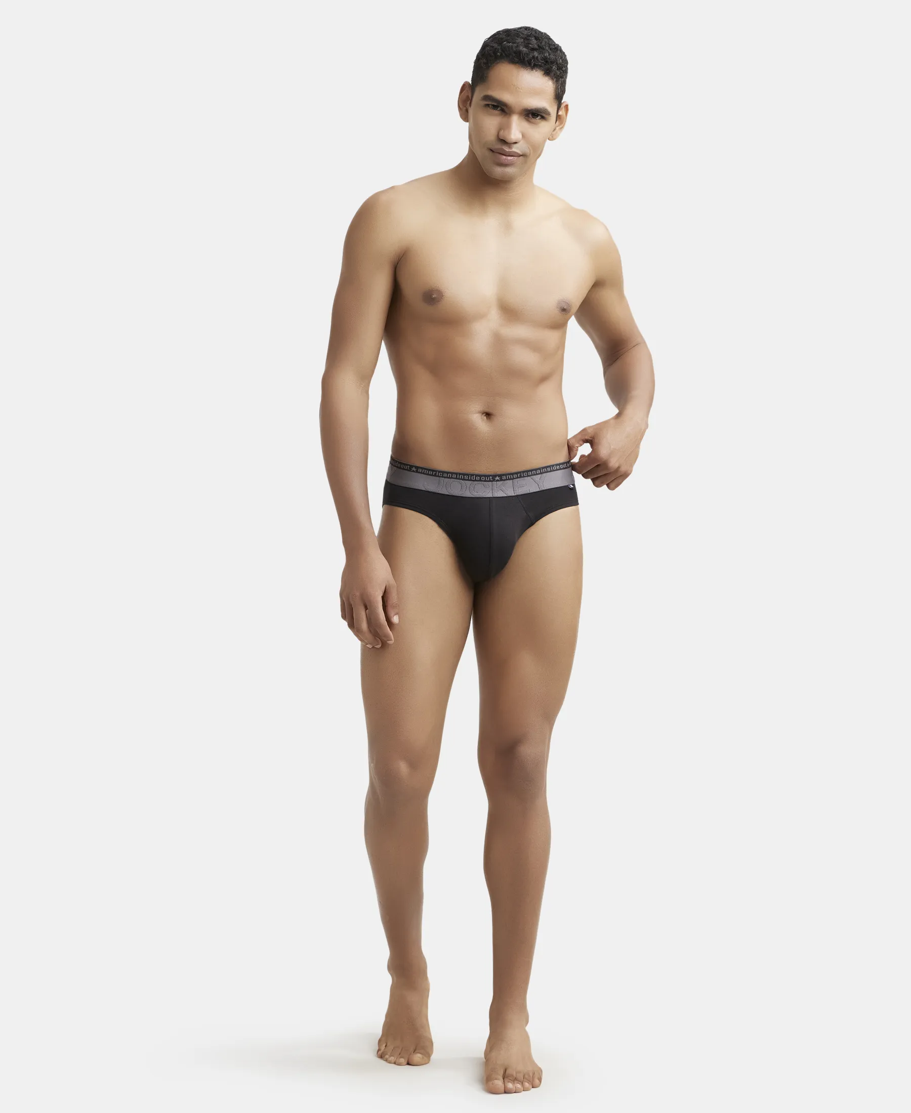 Super Combed Cotton Elastane Stretch Solid Brief with Ultrasoft Waistband - Black (Pack of 2) - Image 4