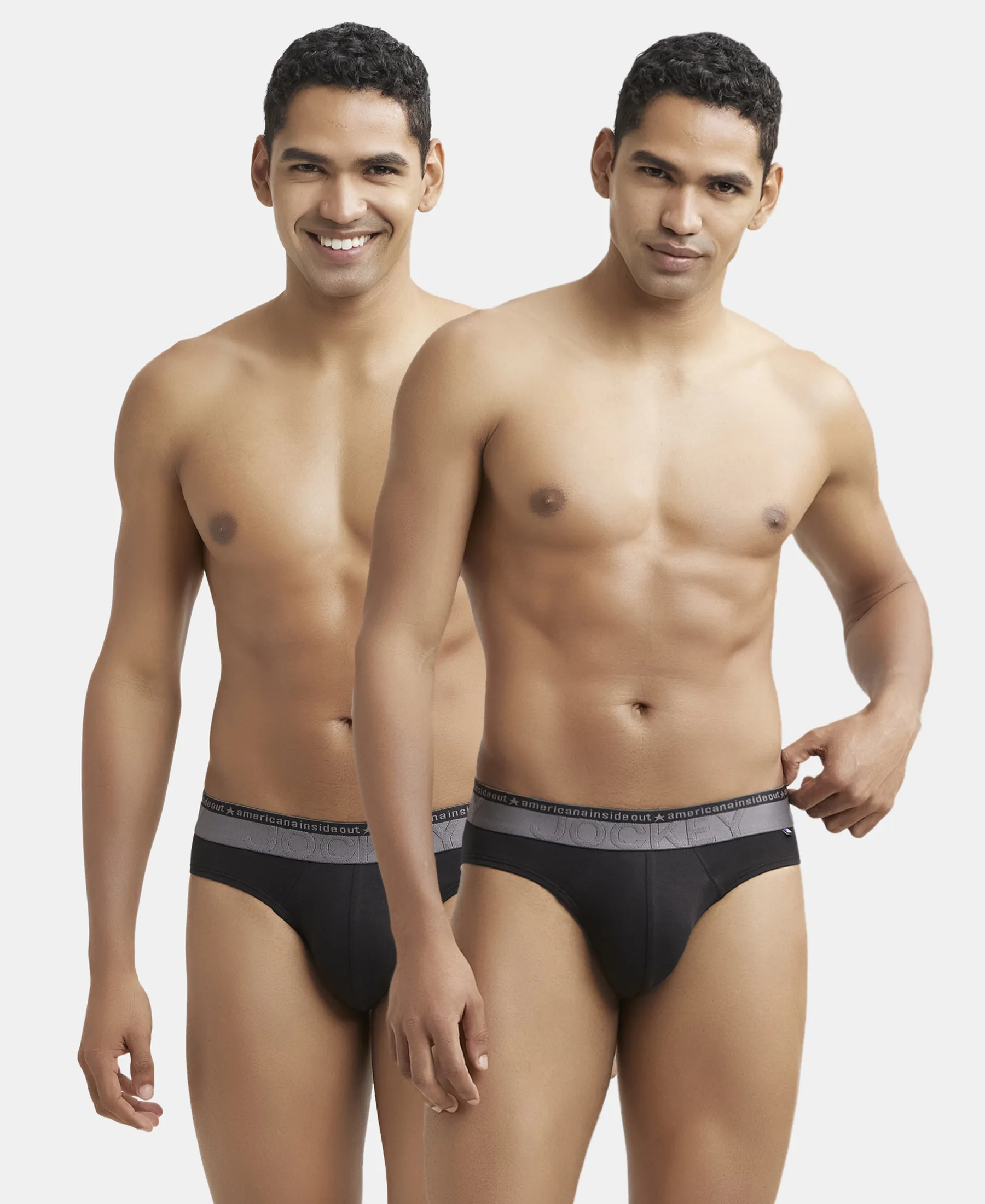 Super Combed Cotton Elastane Stretch Solid Brief with Ultrasoft Waistband - Black (Pack of 2) - Image 5