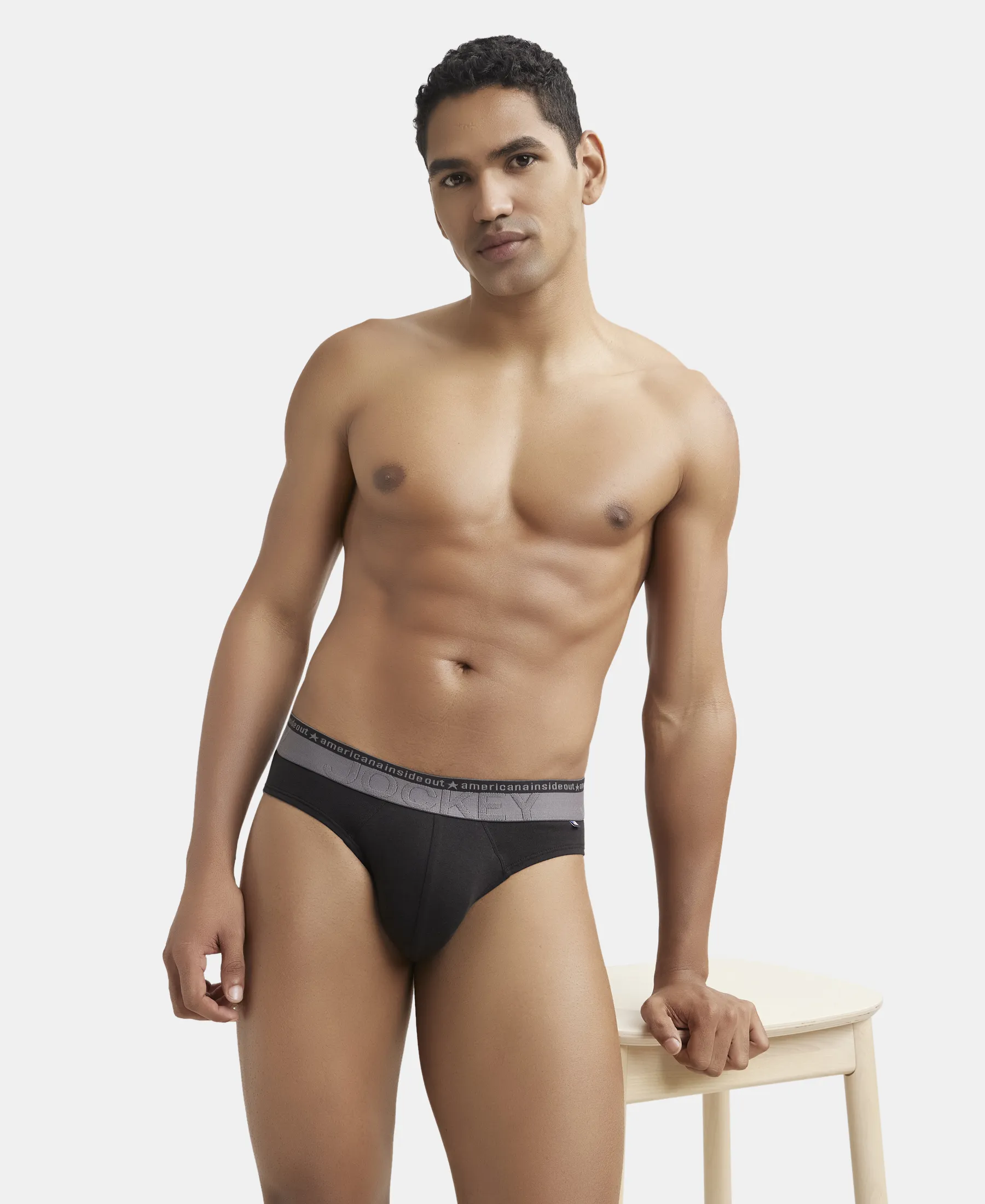 Super Combed Cotton Elastane Stretch Solid Brief with Ultrasoft Waistband - Black (Pack of 2) - Image 8