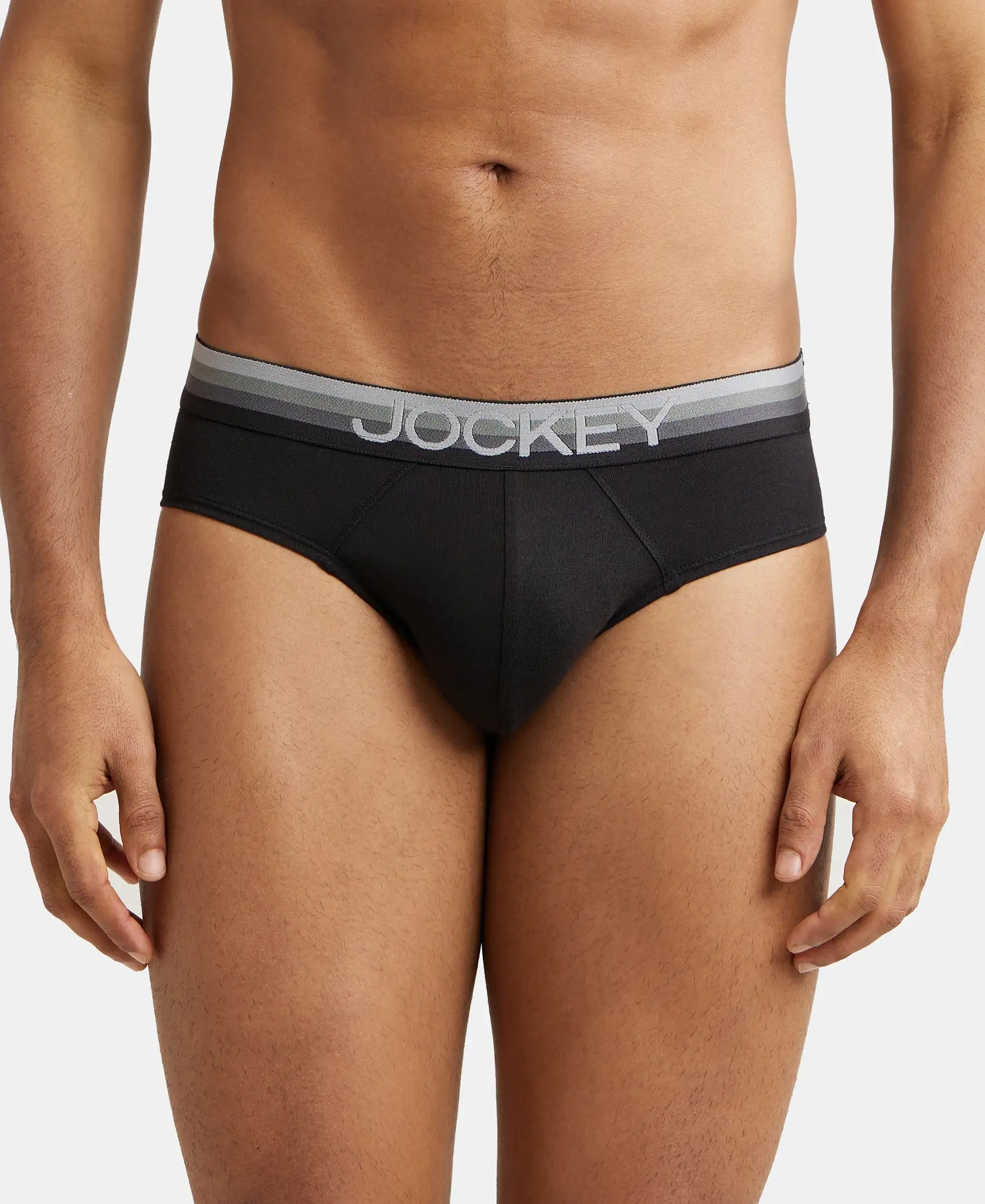 Super Combed Cotton Elastane Stretch Solid Brief with Ultrasoft Waistband - Black