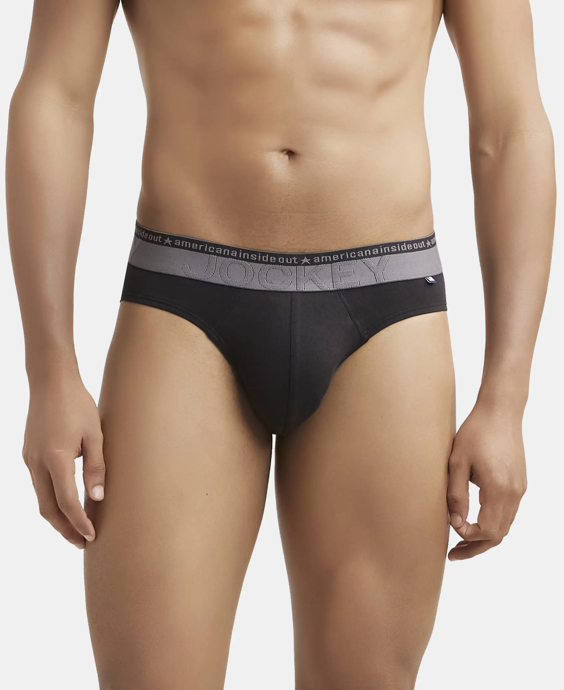 Super Combed Cotton Elastane Stretch Solid Brief with Ultrasoft Waistband - Black