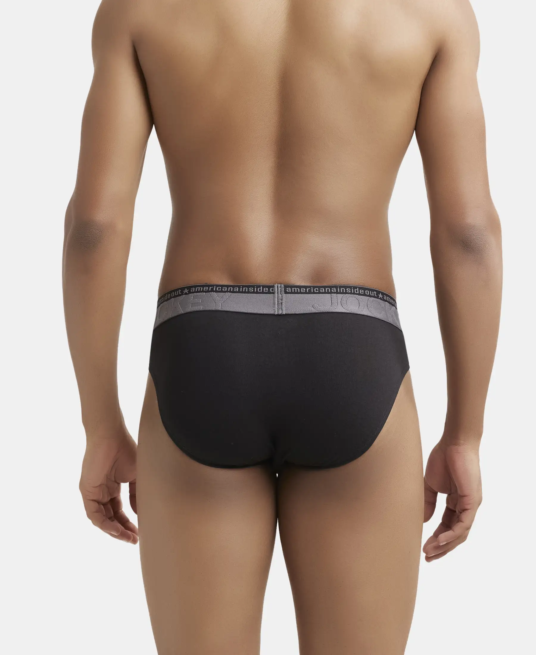 Super Combed Cotton Elastane Stretch Solid Brief with Ultrasoft Waistband - Black - Image 3