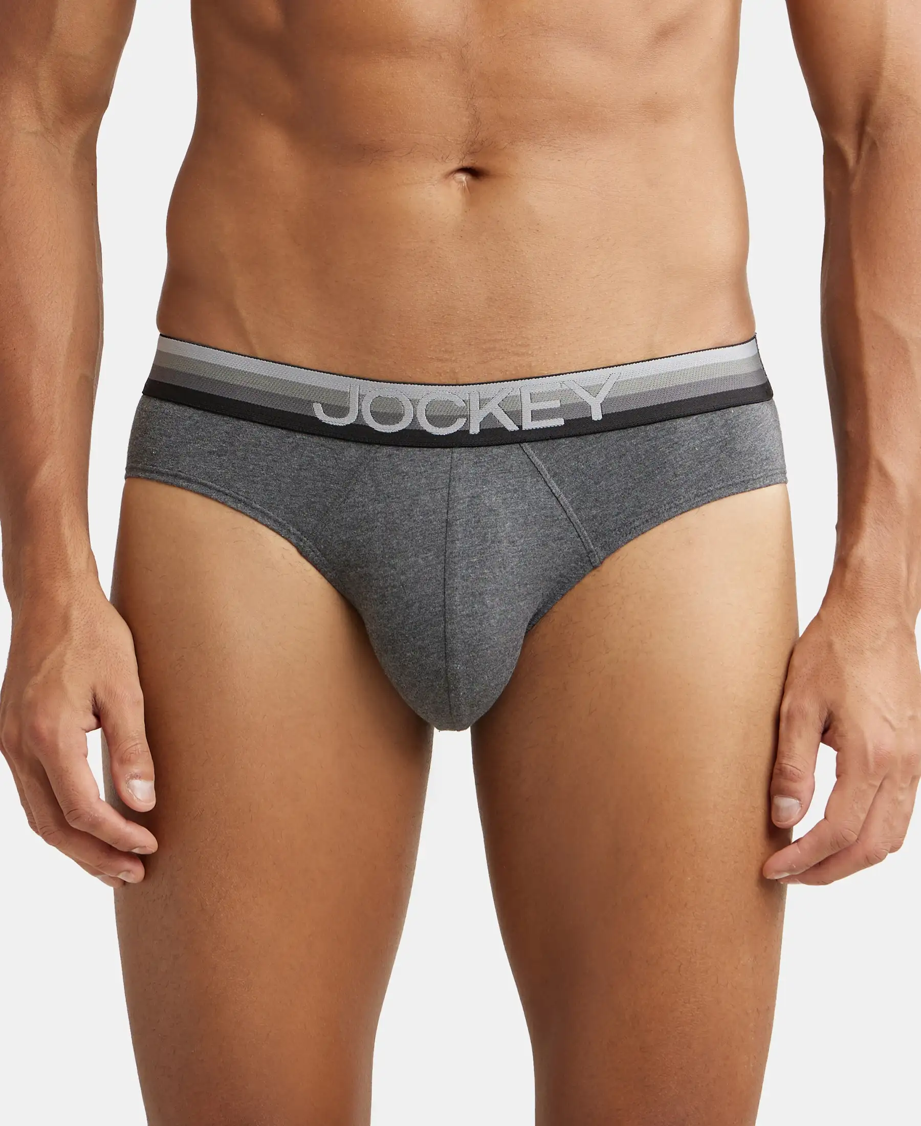 Super Combed Cotton Elastane Stretch Solid Brief with Ultrasoft Waistband - Charcoal Melange