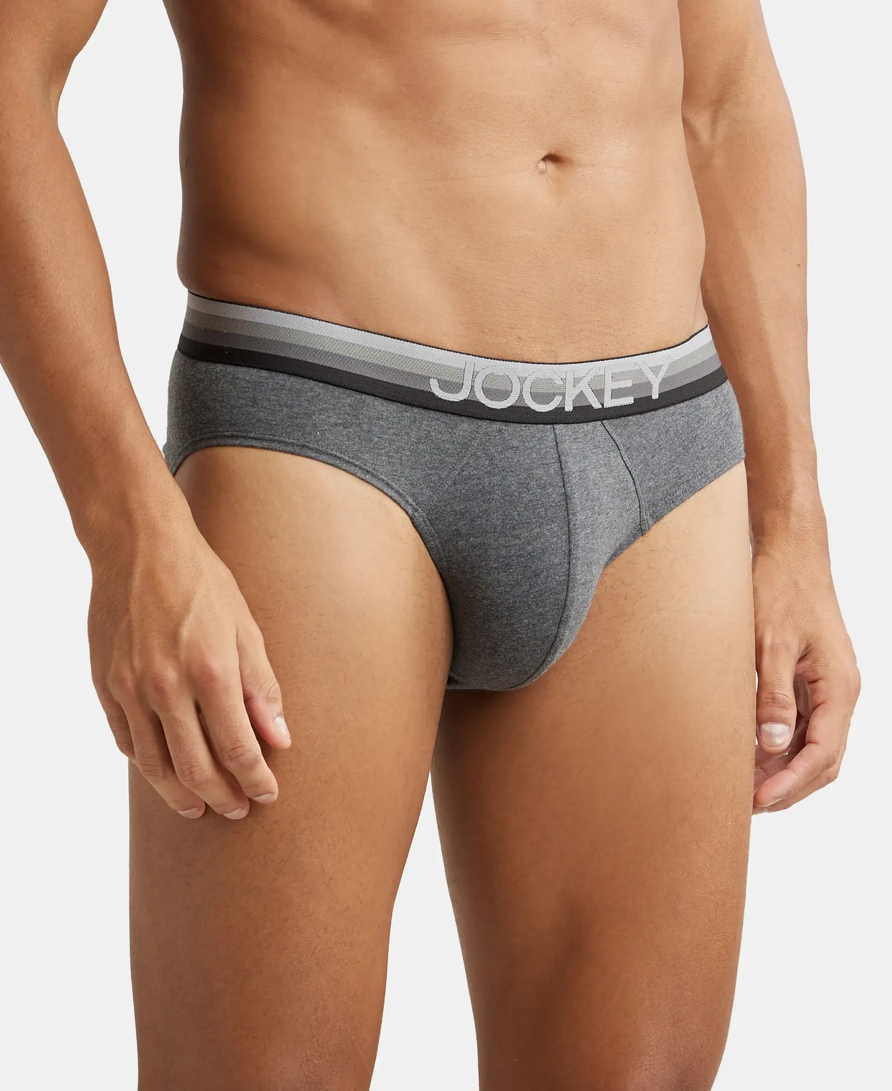 Super Combed Cotton Elastane Stretch Solid Brief with Ultrasoft Waistband - Charcoal Melange - Image 2