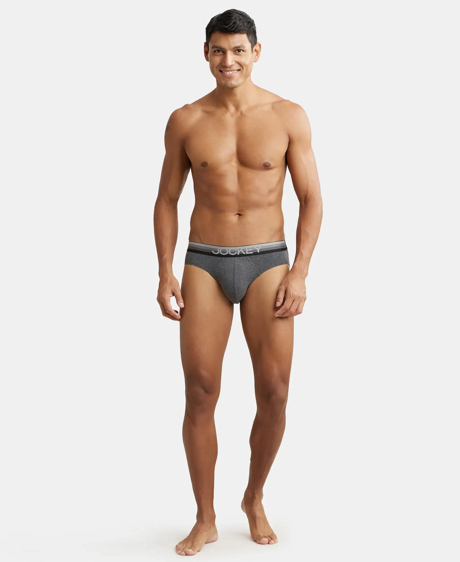 Super Combed Cotton Elastane Stretch Solid Brief with Ultrasoft Waistband - Charcoal Melange - Image 4