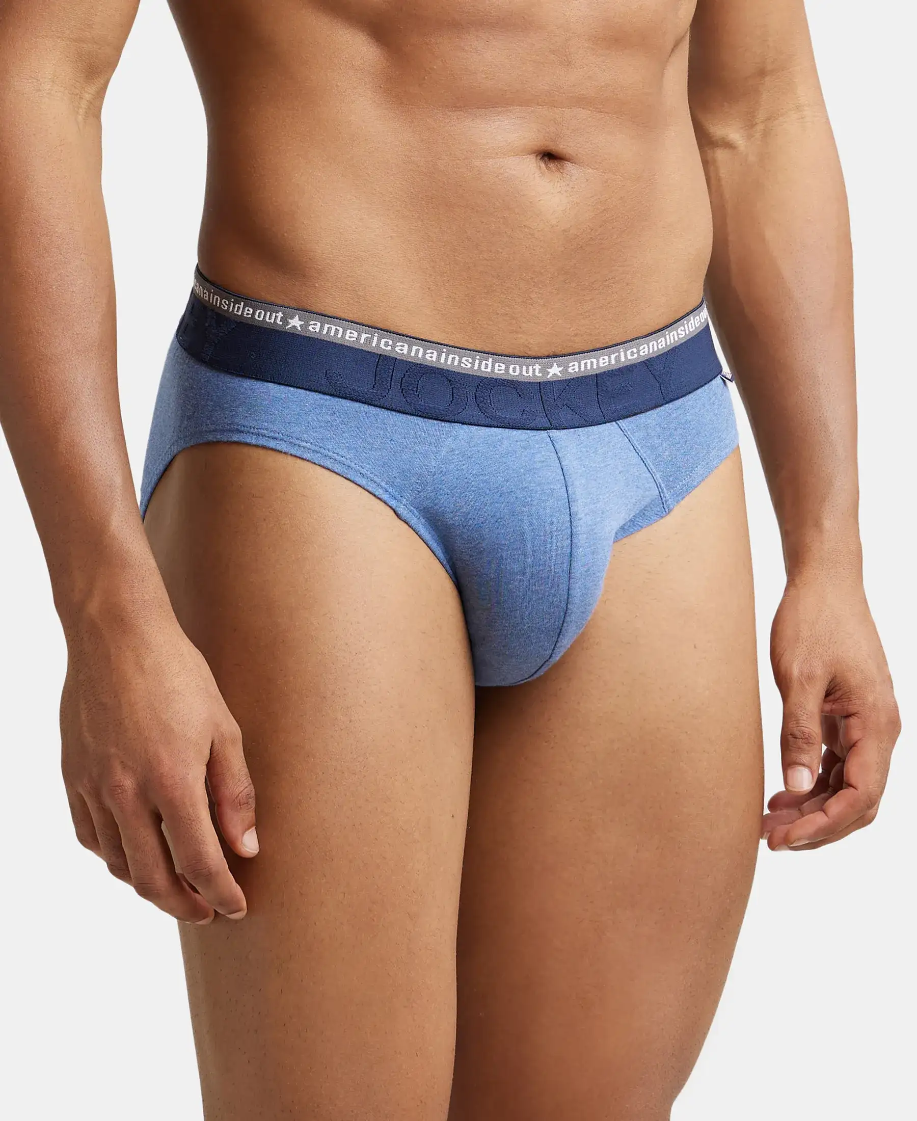 Super Combed Cotton Elastane Stretch Solid Brief with Ultrasoft Waistband - Light Denim Melange (Pack of 2) - Image 2