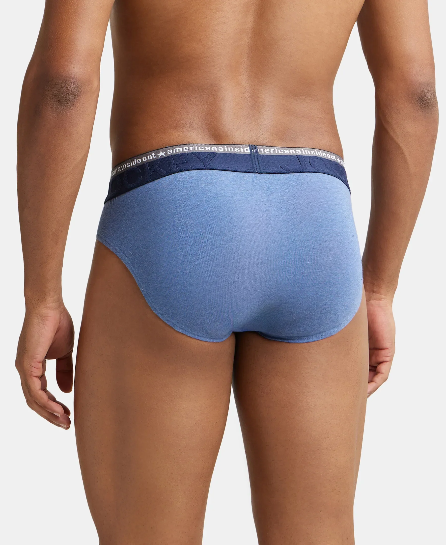 Super Combed Cotton Elastane Stretch Solid Brief with Ultrasoft Waistband - Light Denim Melange (Pack of 2) - Image 3